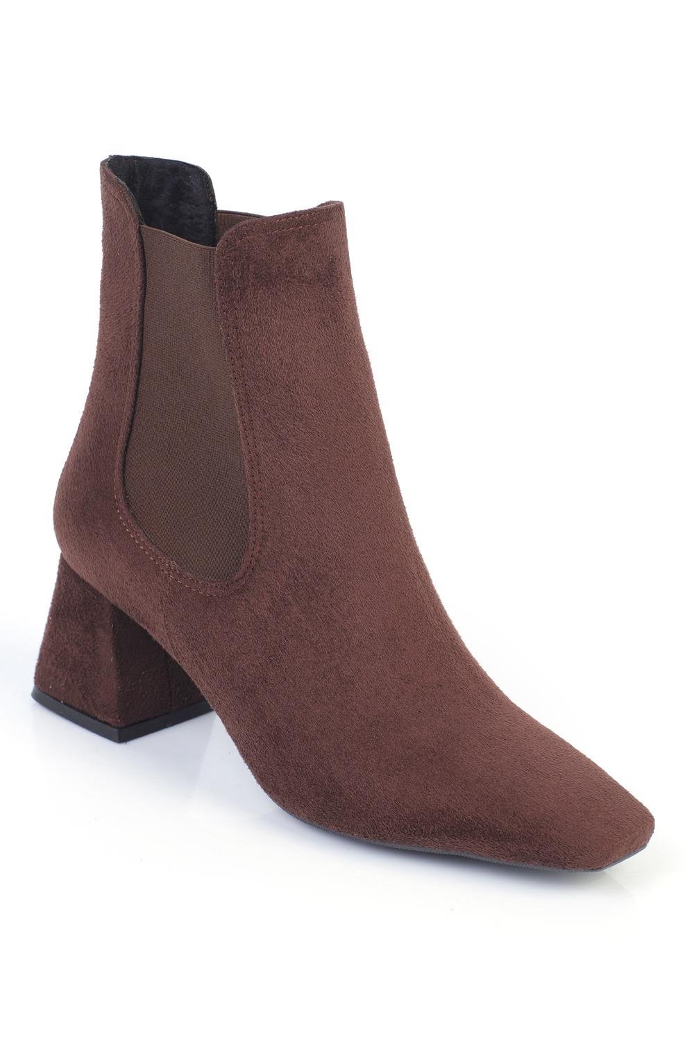 Capone Pointed-Toe Side Elastic Women Sued Brown Ankle Boots
