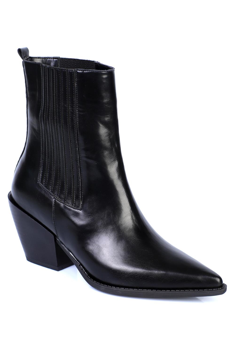 Capone Pointed-Toe Side Elastic Women Black Cowboy Boots