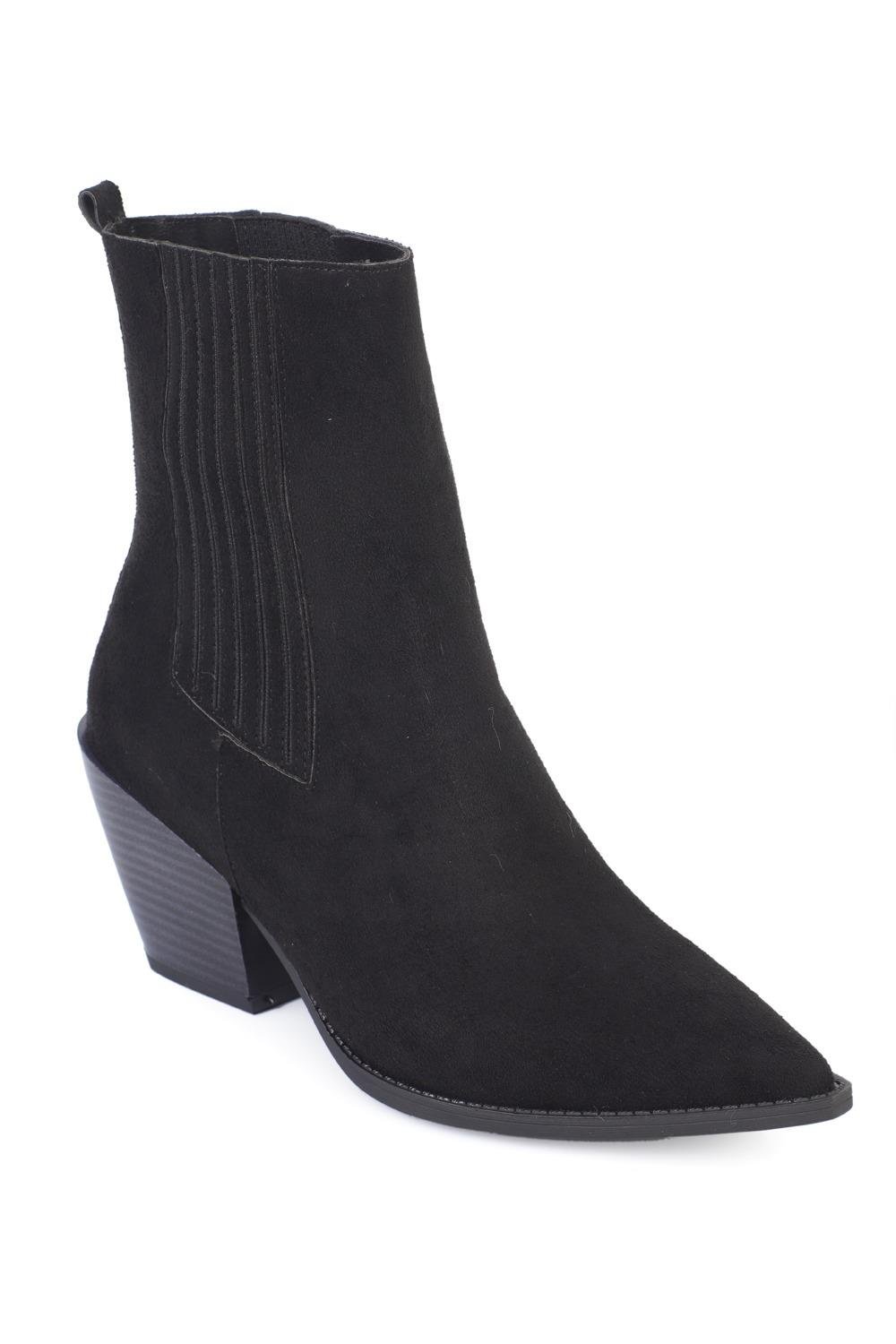 Capone Pointed-Toe Side Elastic Women Black Cowboy Boots