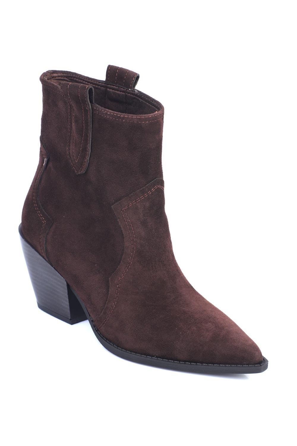 Capone Pointed-Toe Side-Zip Women Sued Brown Cowboy Boots