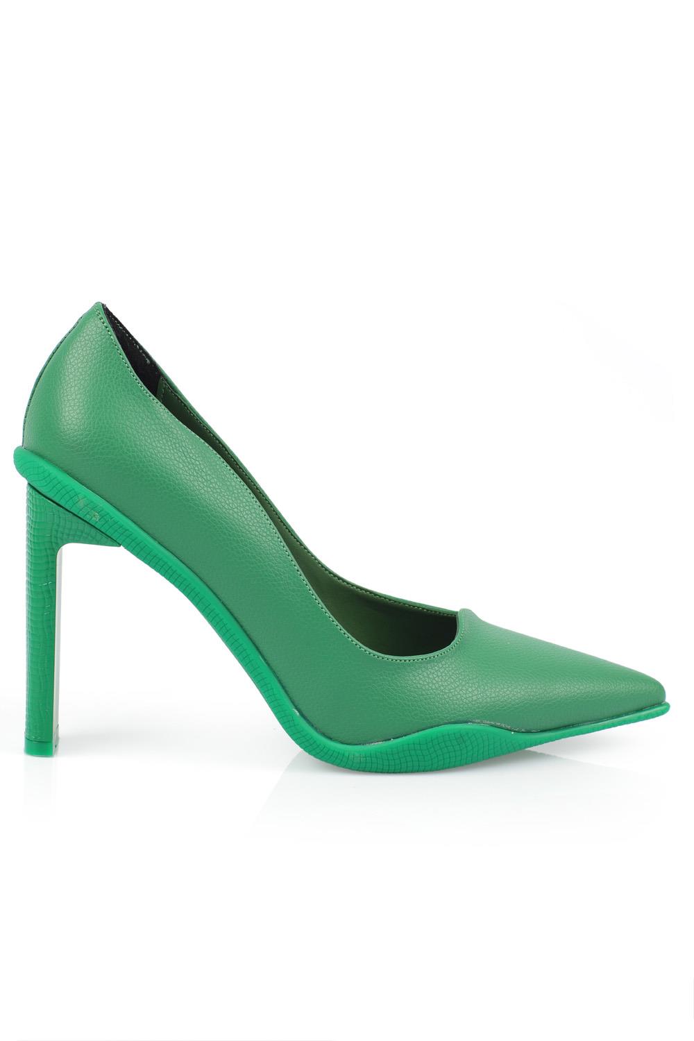 Capone Pointed Toe Slim Block High Heel Women Pine Green Shoes
