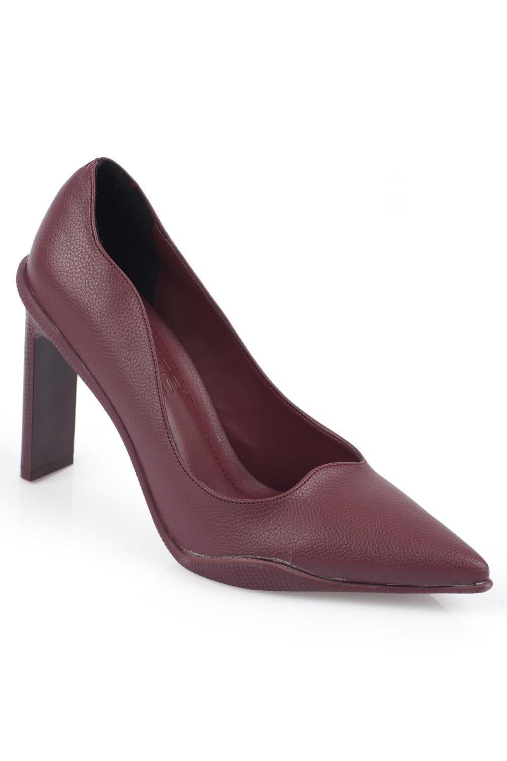 Capone Pointed Toe Slim Block High Heel Women Burgundy Shoes