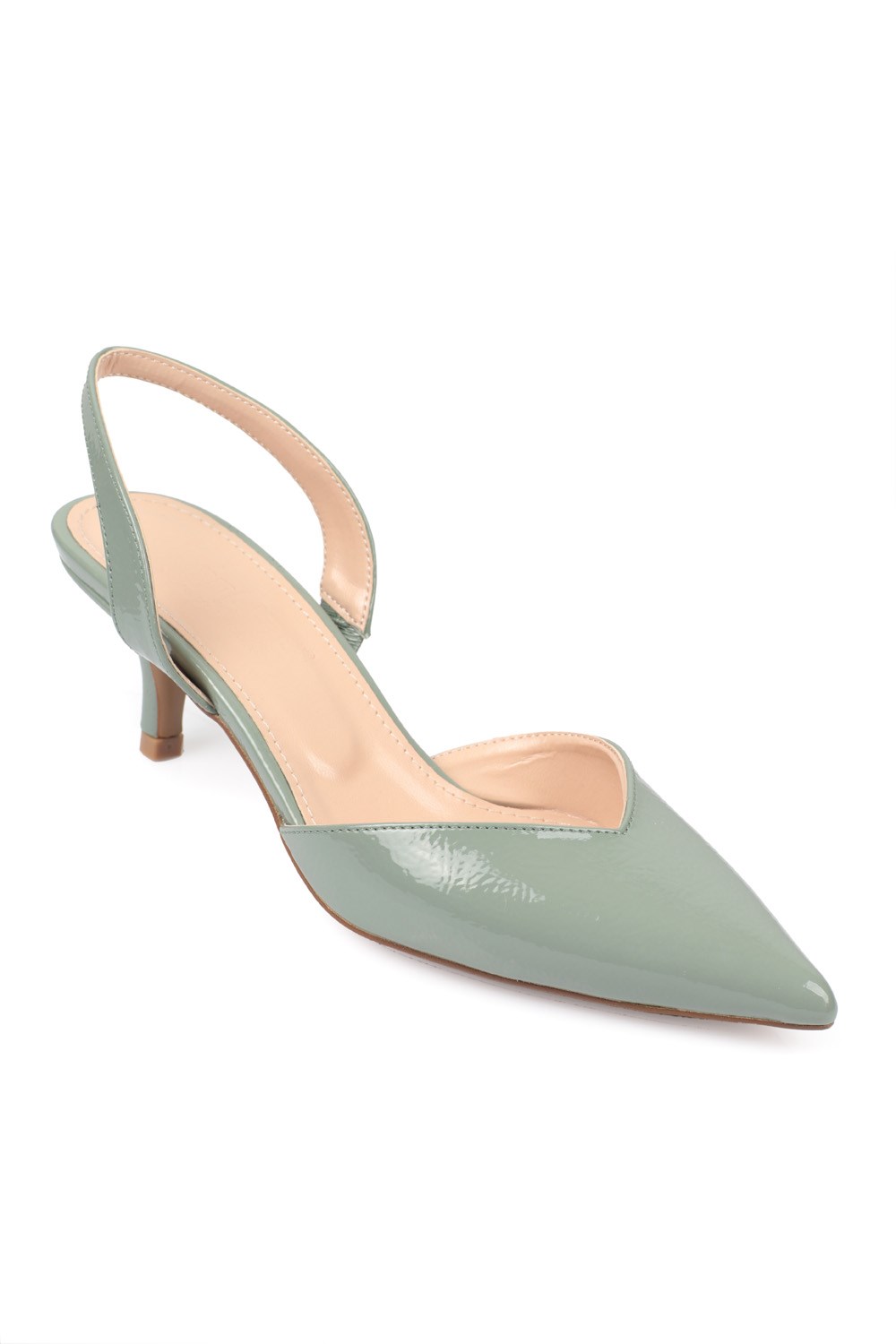 Afleiden Norm Rusland Capone Pointed Toe Slingback Mid Kitten Heel Crinkly Patent Leather Women Mint  Green Shoes | caponeoutfitters.com