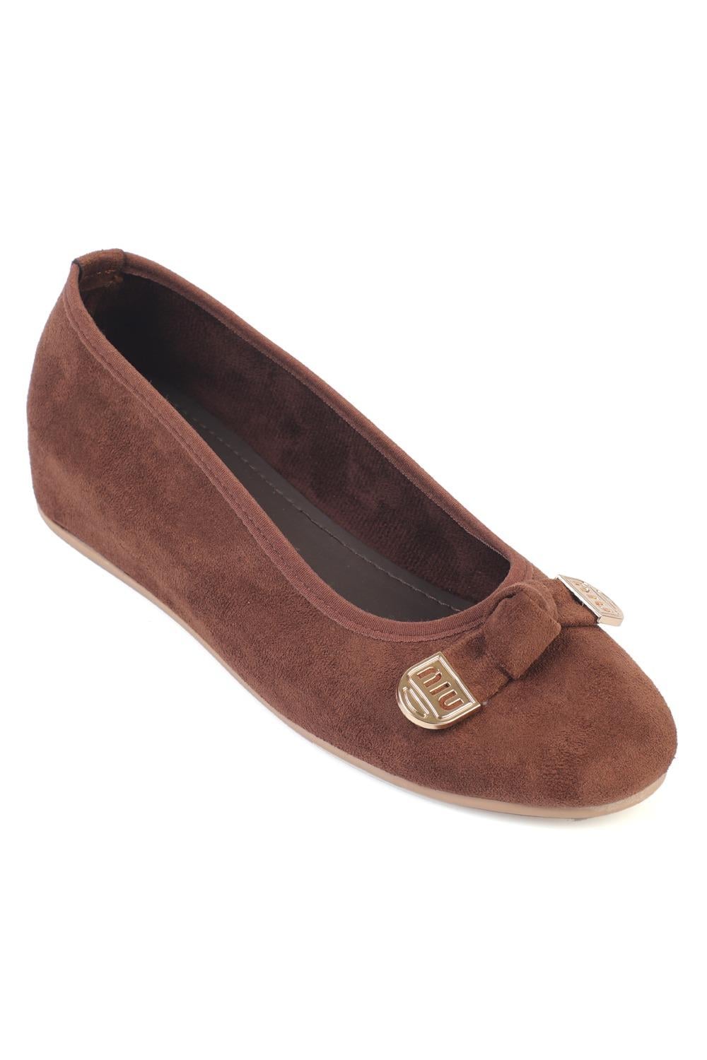 Capone Rena Suede Look Hidden Wedge Metal Buckle Women Sued Brown Ballet Flat