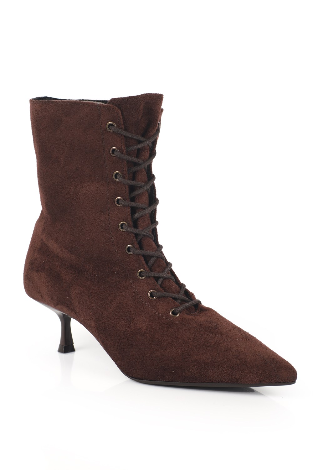 Capone Rhea Suede Look Pointed Toe Lace-Up Elegant Women Sued Brown Boot