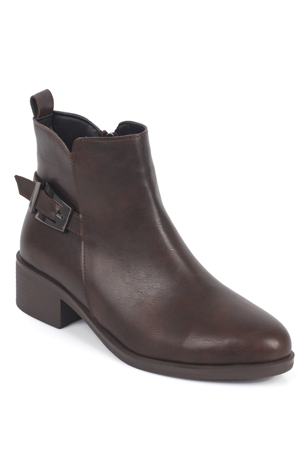 Capone Ronda Buckle Mid Heel Casual Women Brown Ankle Boot