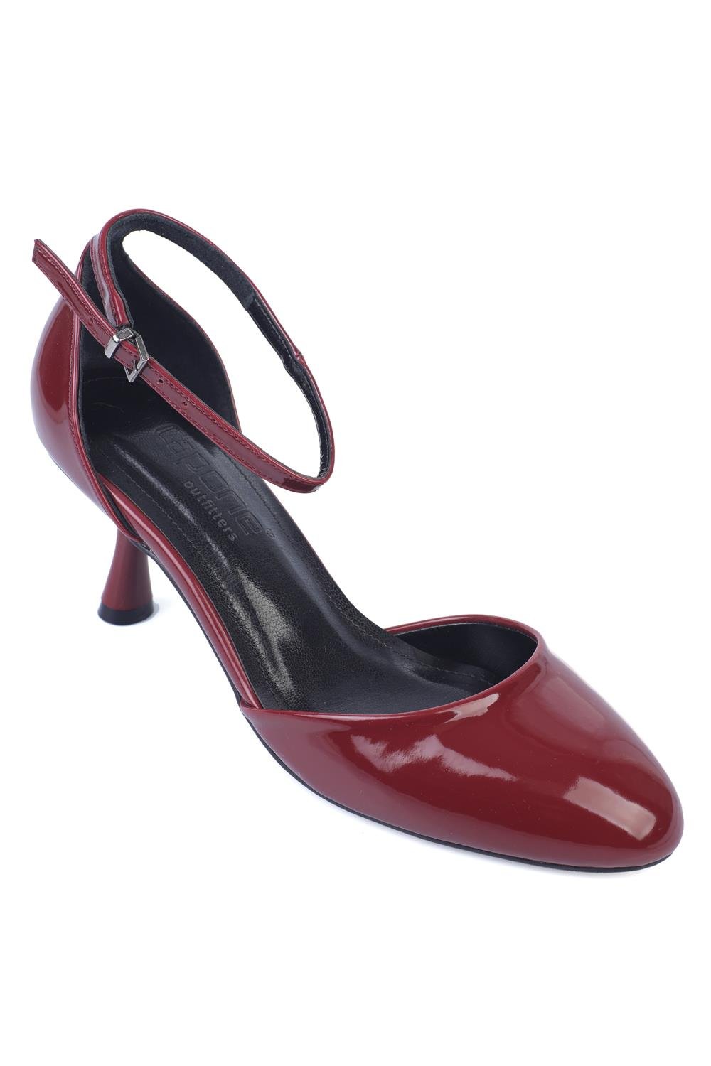 Capone Round Toe Medium Heeled Ankle Strap Women Patent Burgundy Shoes