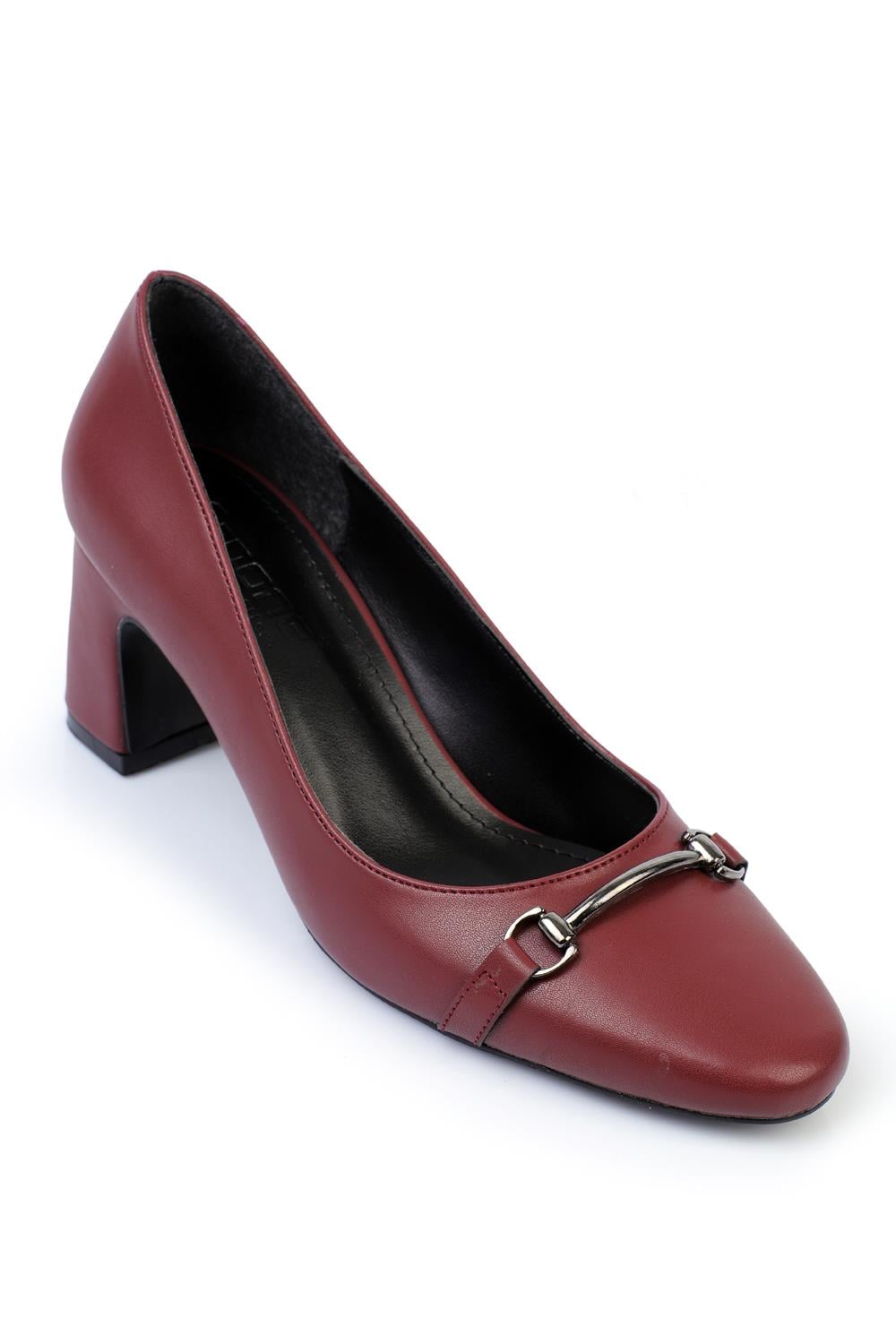Capone Round-Toe Mid-Heeled Metal Accessorized Women Burgundy Shoes
