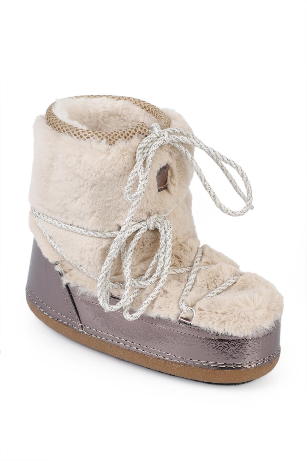 Capone Round Toe Thick Sole Furry Women Platinum Boots