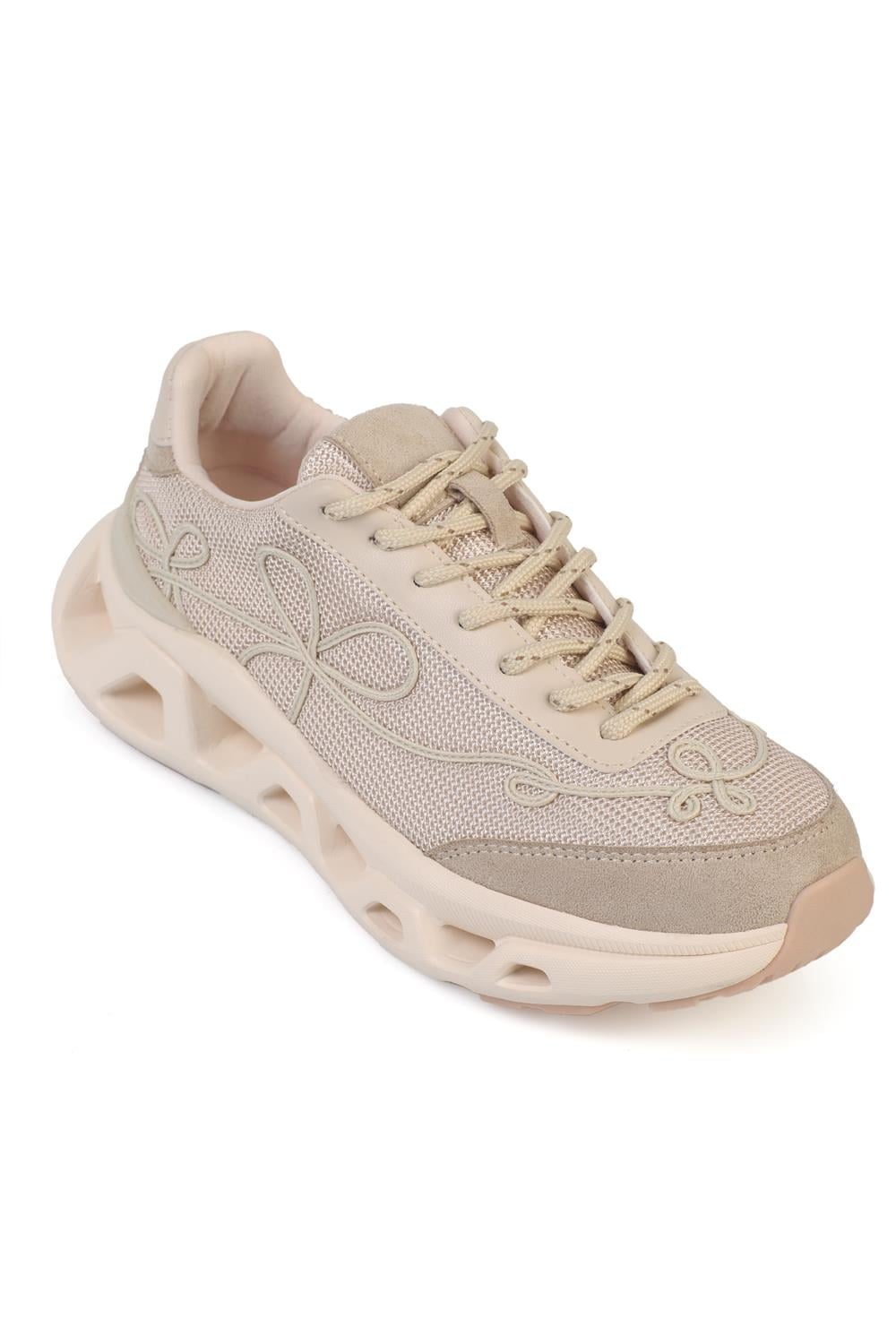 Capone Ruth Mesh Lightweight Cushioned Sole Comfort Women Beige Sneaker