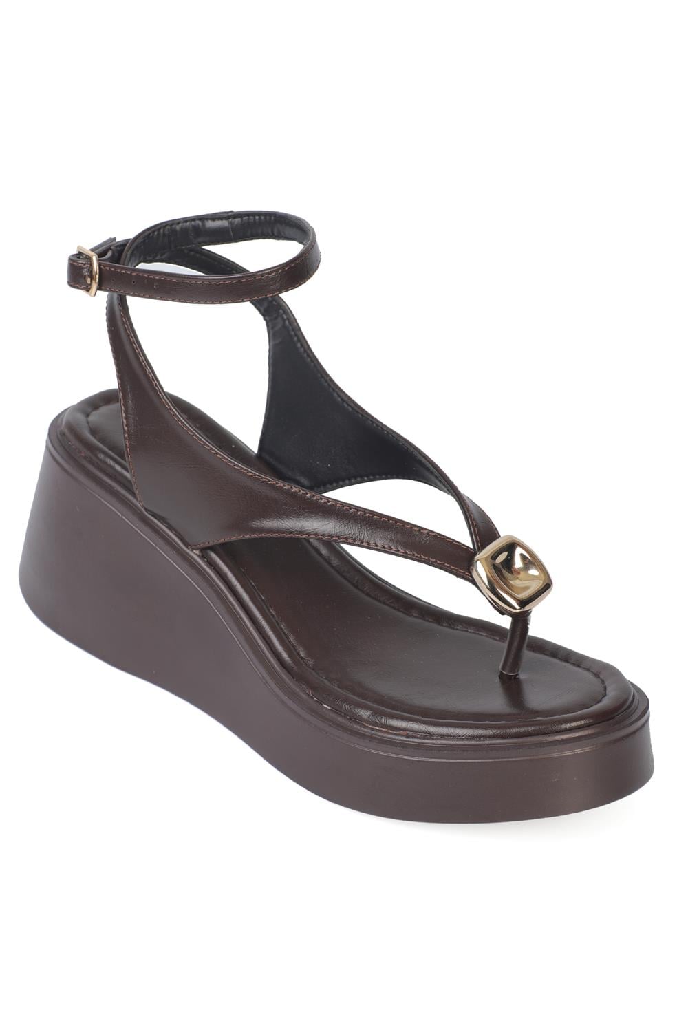Capone Sandy Wedge Heel Thong Ankle Strap Women Brown Sandal
