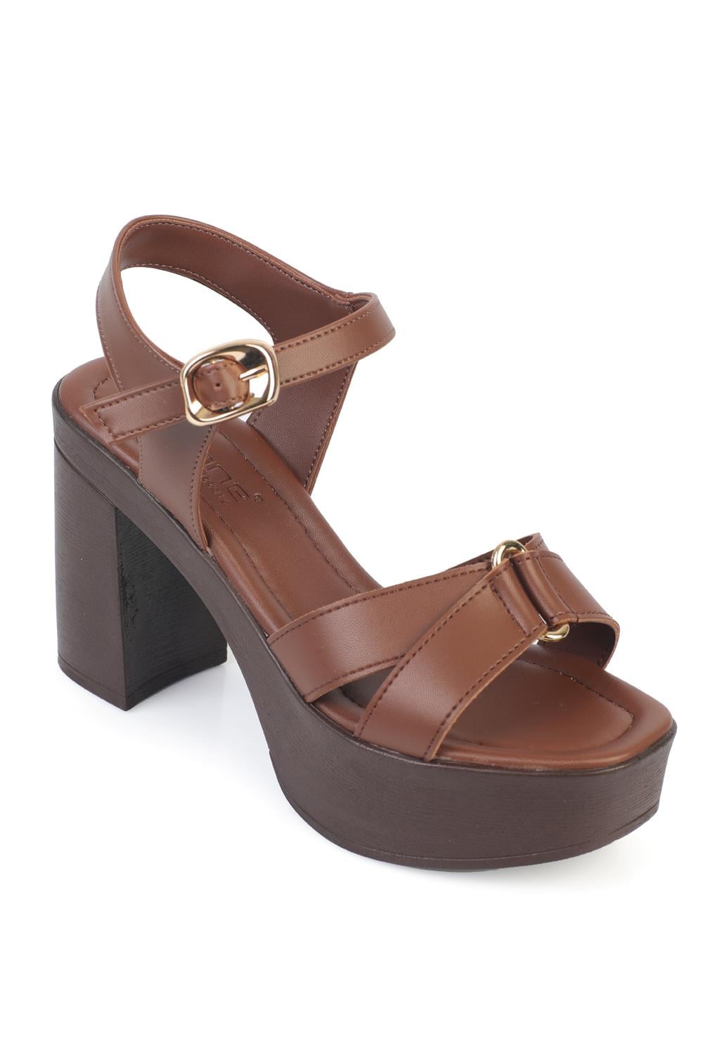 Capone Sheilah Platform Cross Band Ankle Strap Women Brown Sandal
