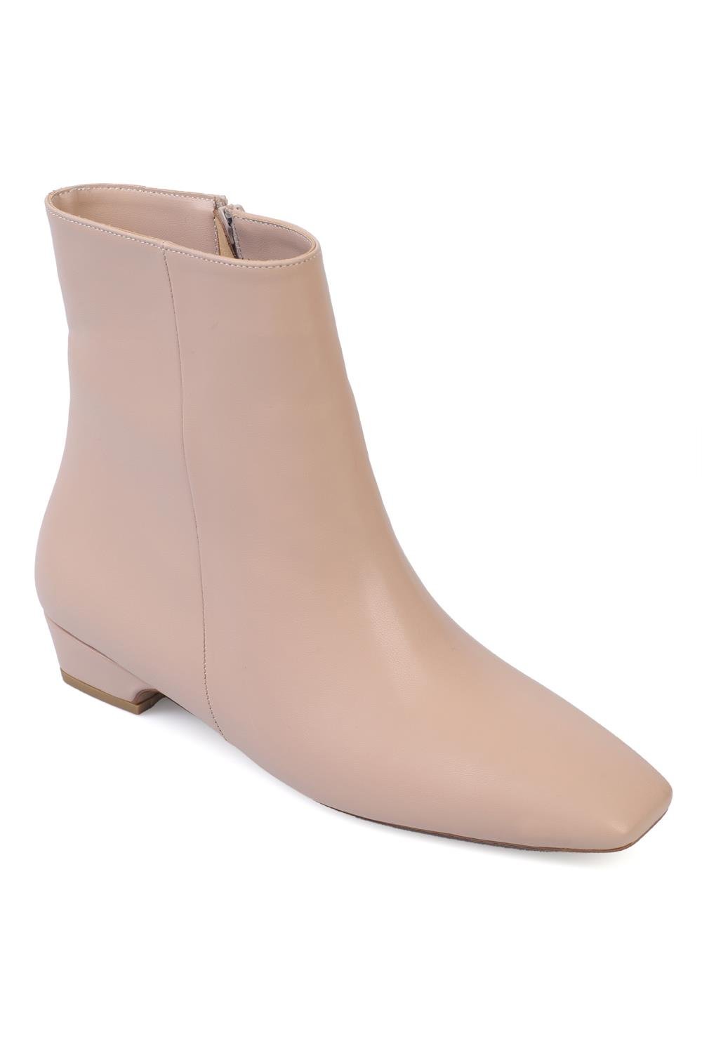 Capone Short Heel Side Zipper Blunt Toe Women Beige Boots