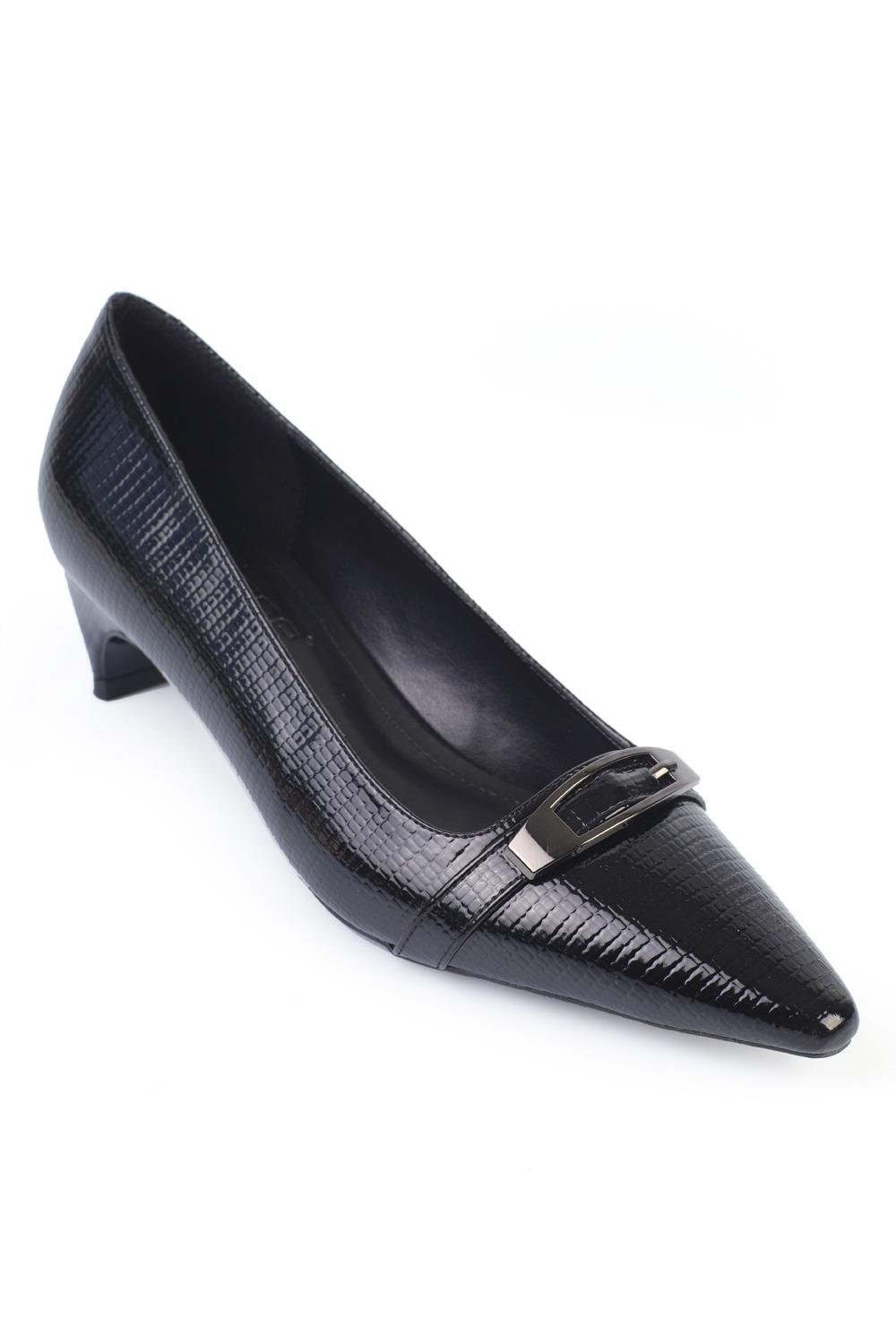 Capone Short Heeled Metal Accessorized Women Black Stiletto