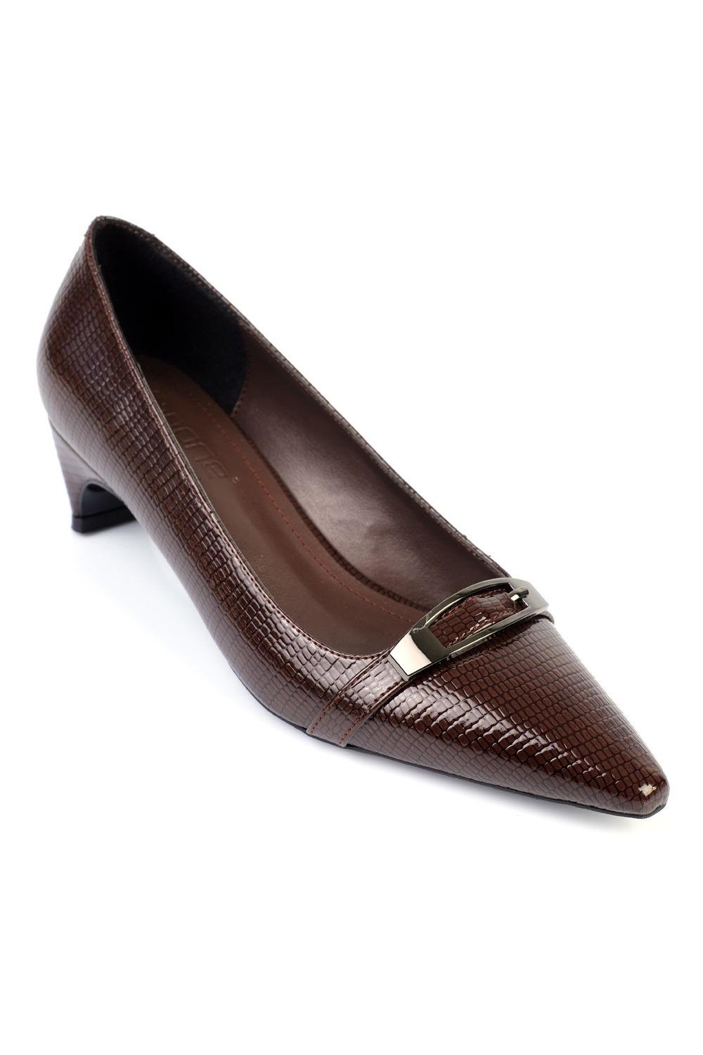 Capone Short Heeled Metal Accessorized Women Brown Stiletto