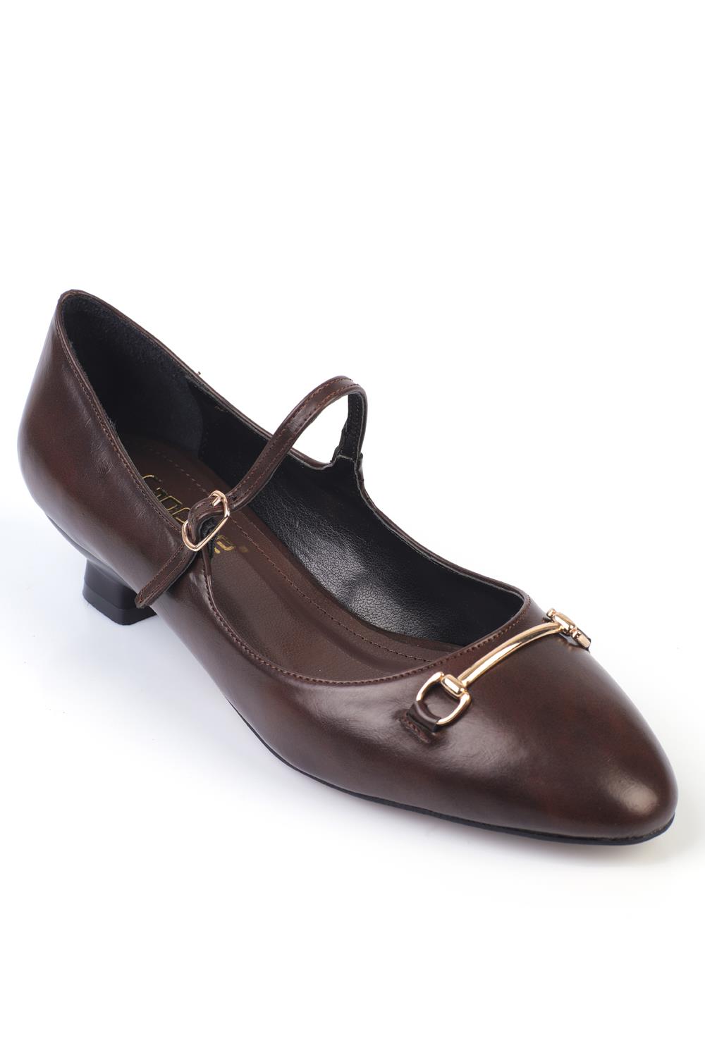 Capone Short-Heeled Metal Buckled Women Dark Brown Shoes
