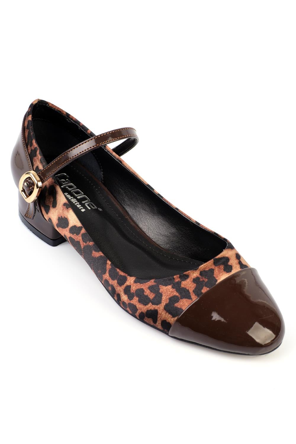 Capone Short-Heeled Strap Leopard Women  Shoes