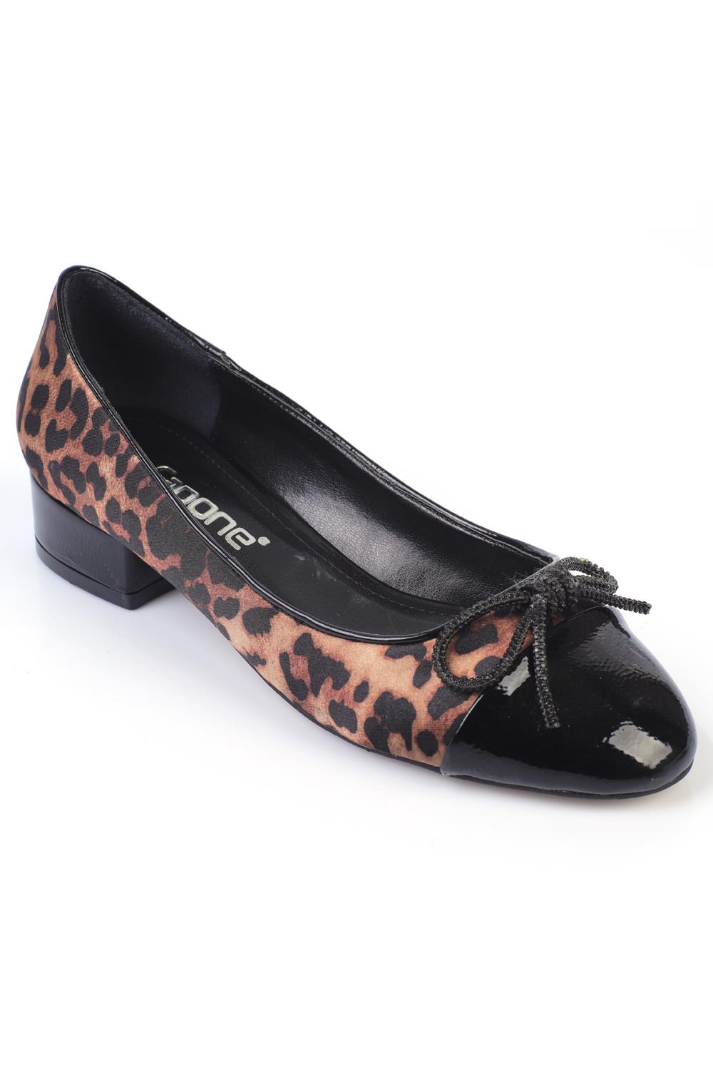 Capone Short-Heeled Strap Stone-Studded Women Patent Black Shoes