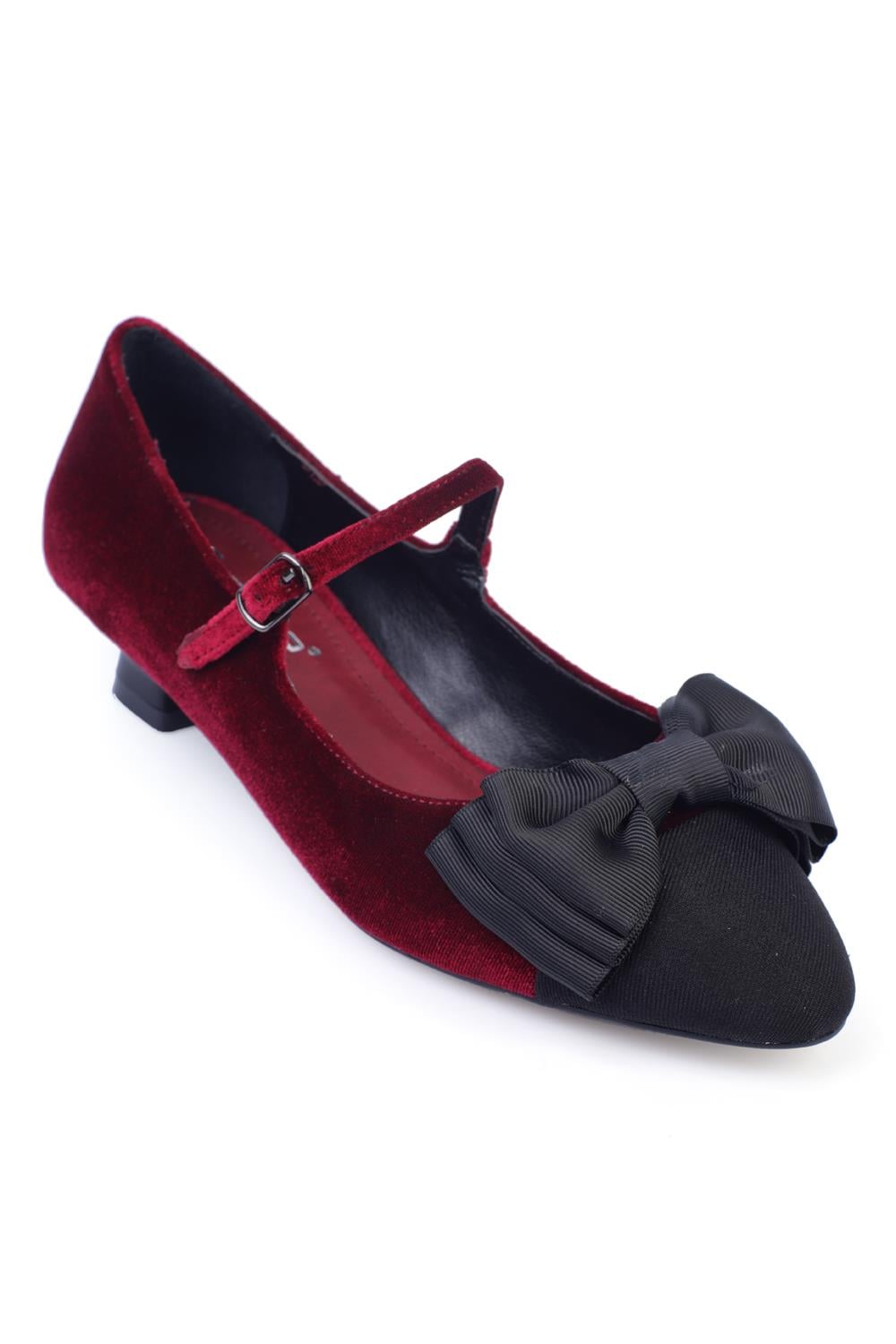Capone Short-Heeled Velvet Women Burgundy Shoes