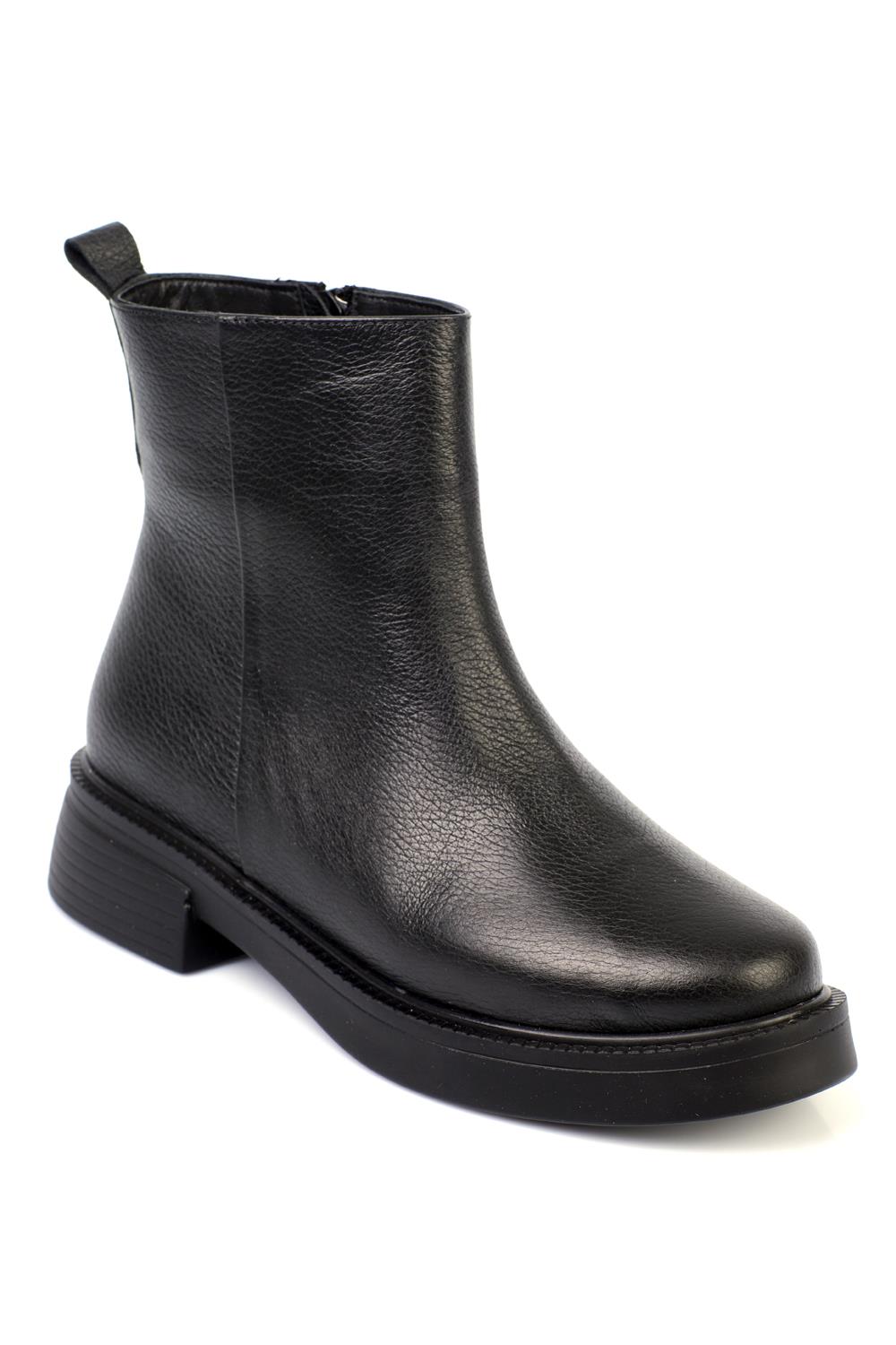 Capone Side Zipper Leather Women Black Boots