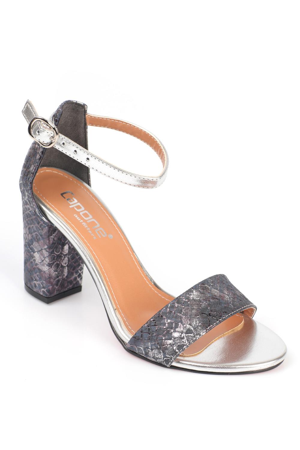 Capone Silvy Block Heel Ankle Strap Women Anthracite Grey Sandals