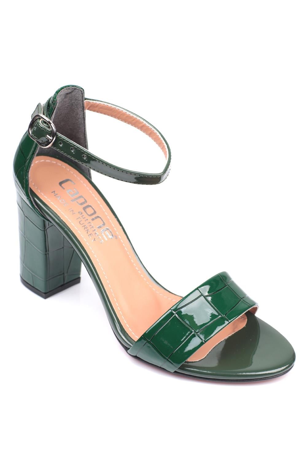 Capone Silvy Block Heel Ankle Strap Women Dark Green Sandals