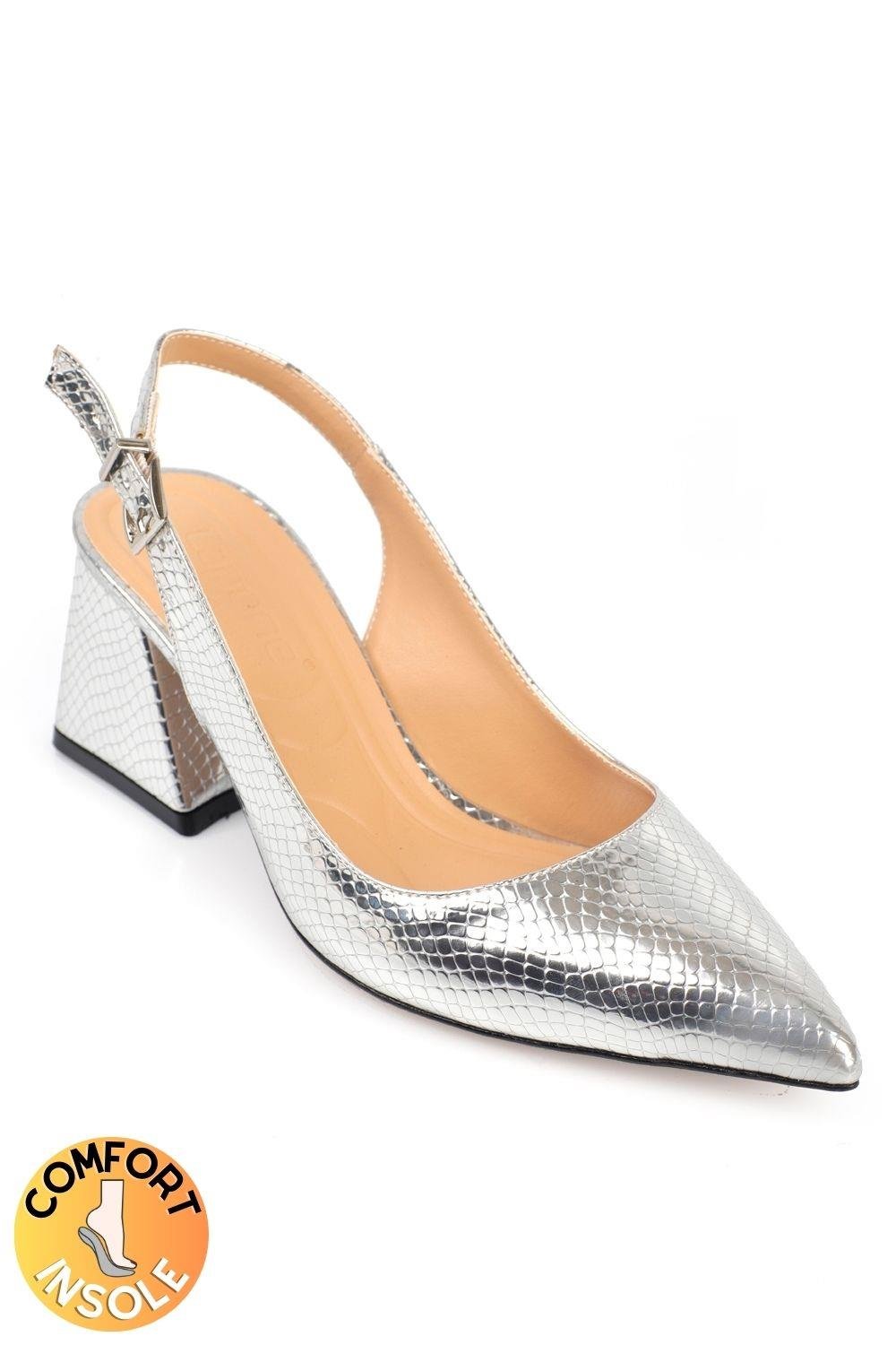 Capone Soft Padded Insole Women Silver Heeled Shoes