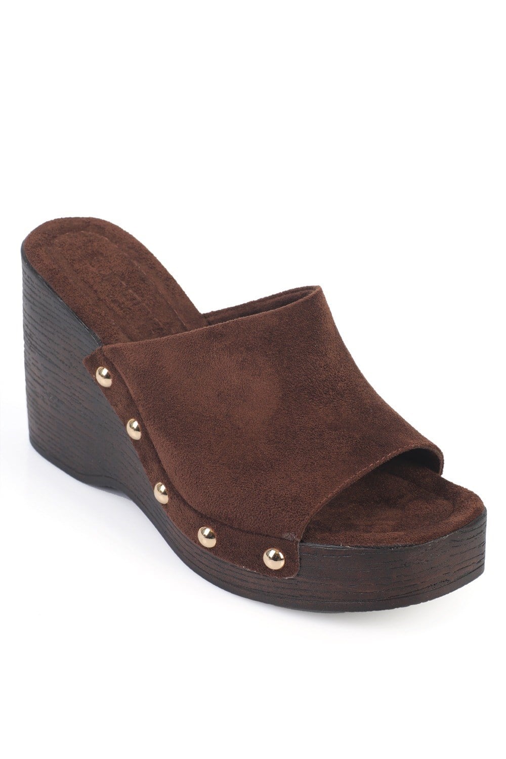 Capone Sonia Wedge Heel Single Band Open Toe Women Sued Brown Clog