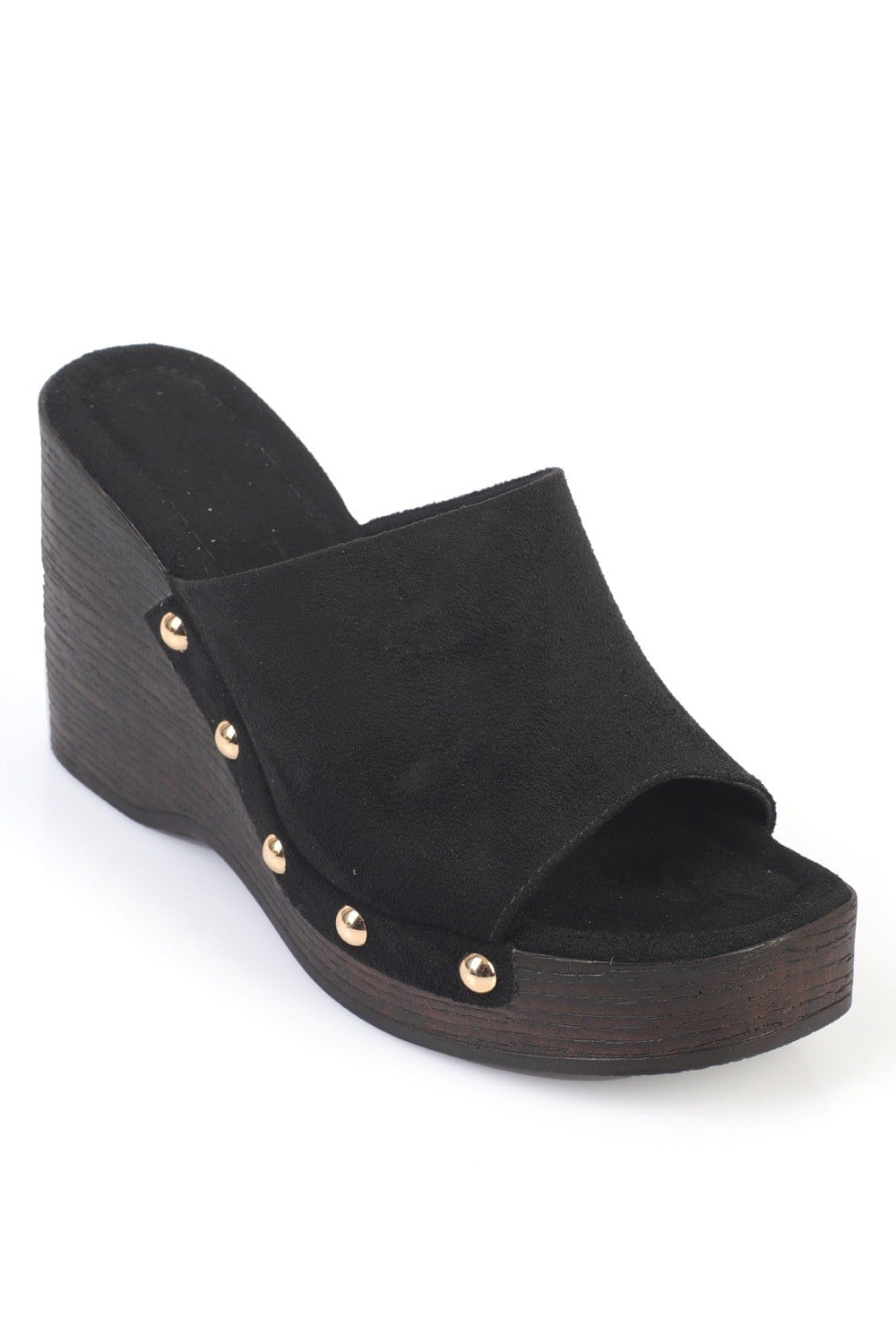 Capone Sonia Wedge Heel Single Band Open Toe Women Sued Black Clog