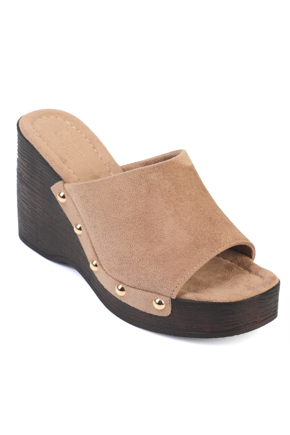 Capone Sonia Wedge Heel Single Band Open Toe Women Sued Mink Clog