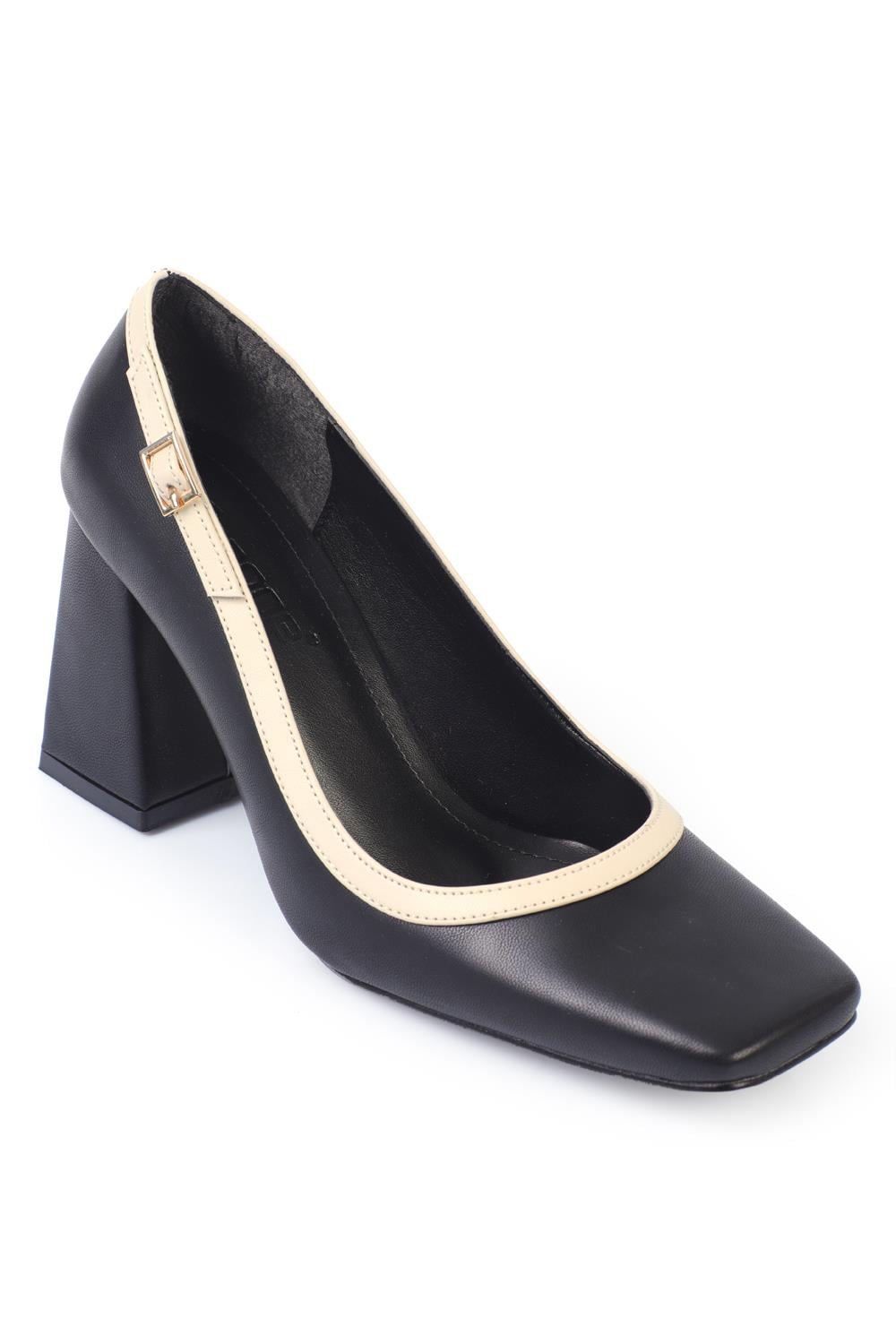 Capone Square-Toe Mid-Heeled Buckled Women Black Shoes