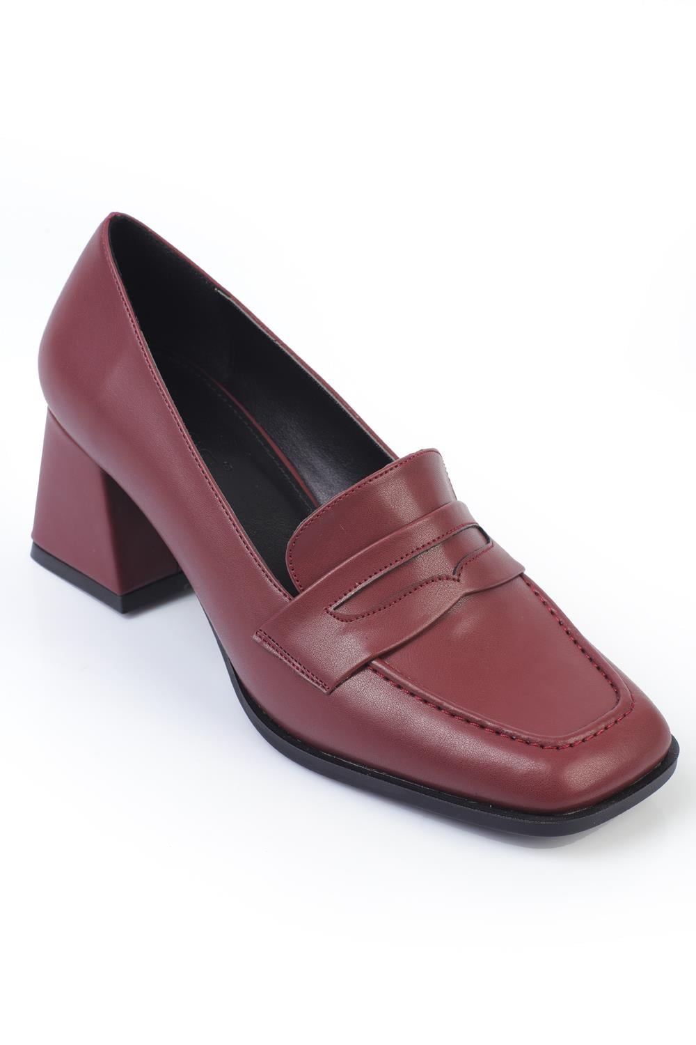 Capone Square-Toe Mid-Heeled Loafers Women Burgundy Shoes