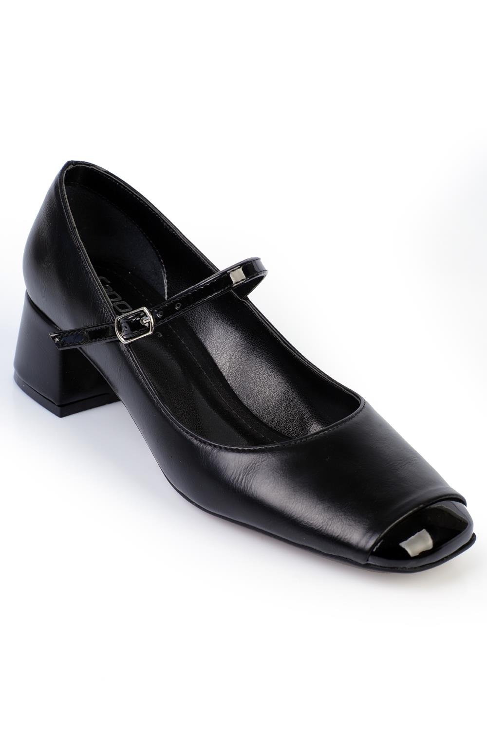 Capone Square-Toe Strap Mid-Heeled Women Black Shoes