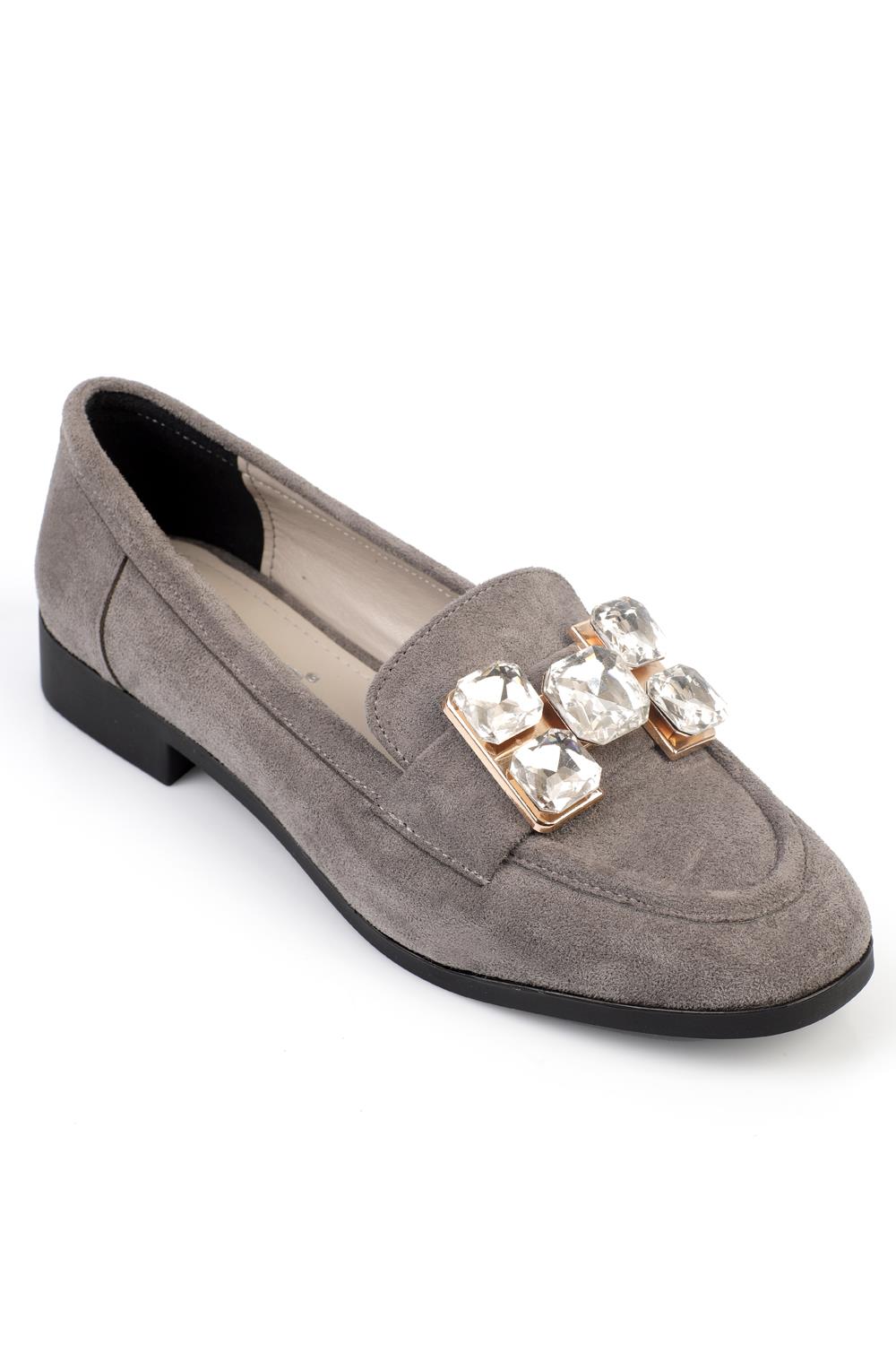 Capone Stone Detailed Women Grey Loafers