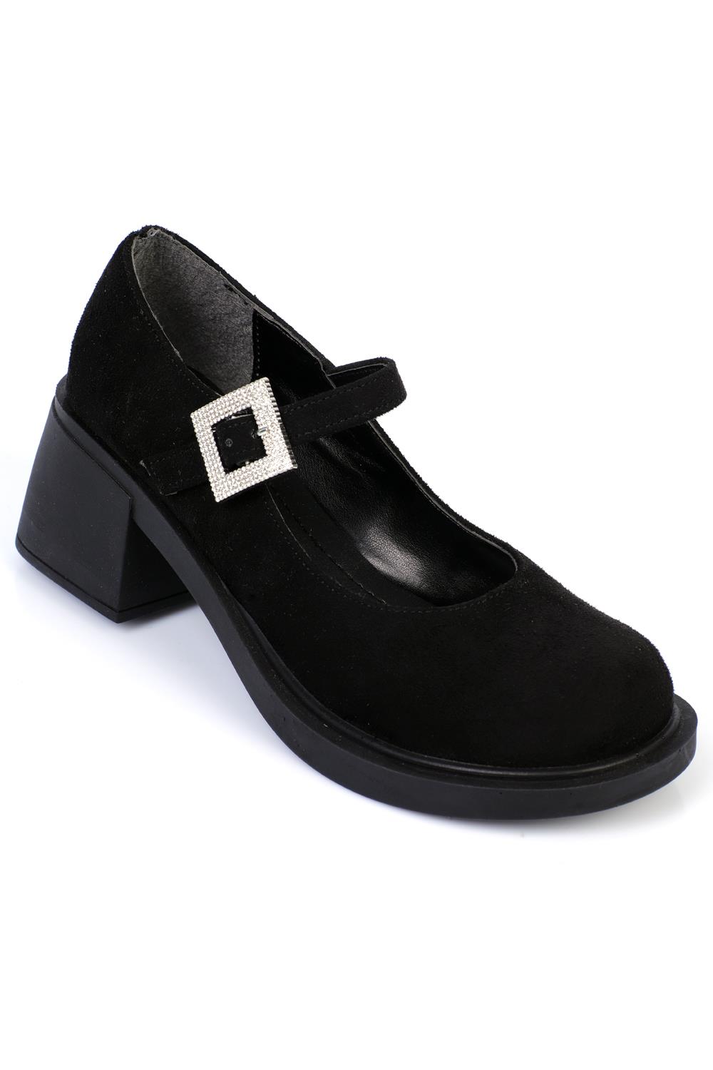 Capone Stone-Studded Buckled Mary Jane Women Black Shoes
