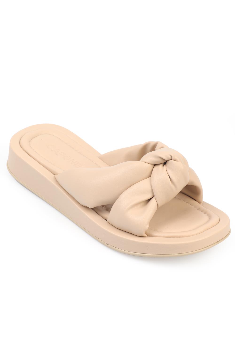Capone Straight Heel Cross Band Soft Band Comfort Women Beige Sandals
