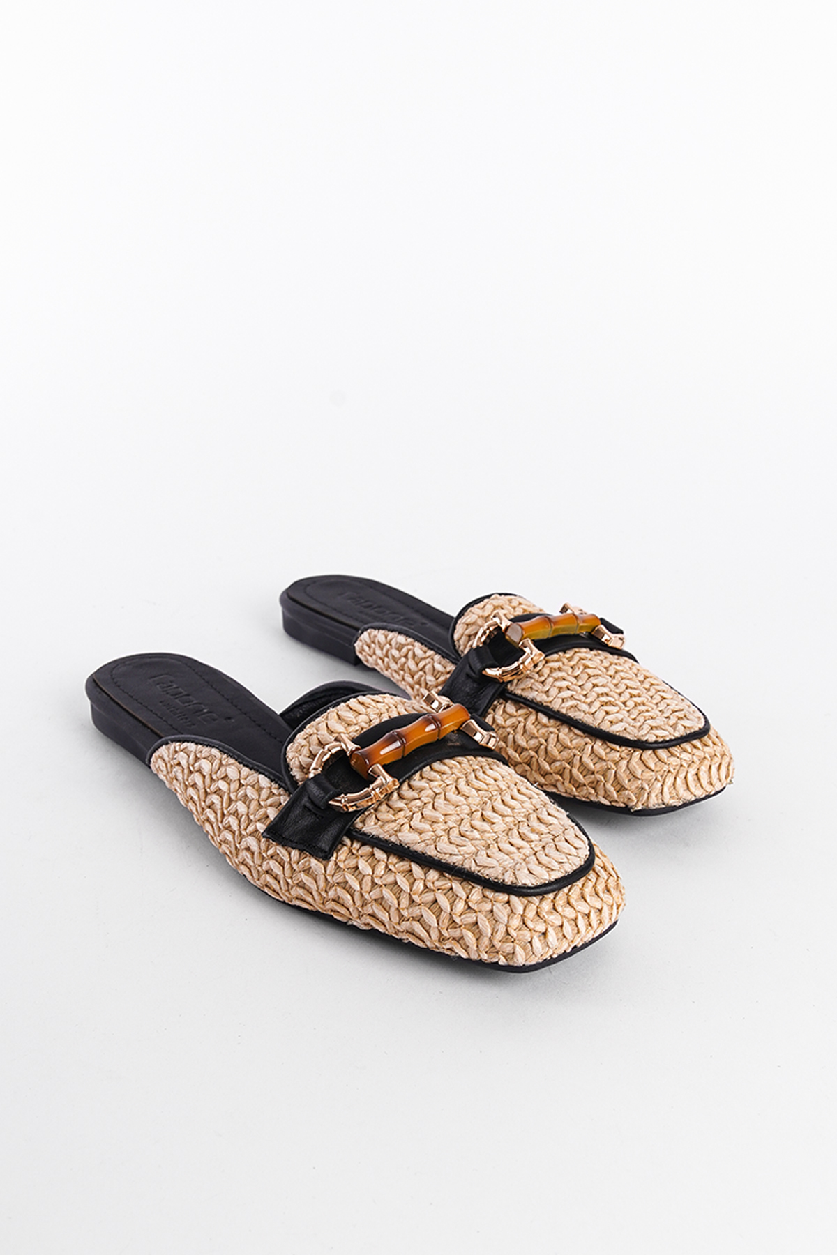Capone Straw Buckle Genuine Leather Women Black Short Heeled Closed Women Black Sandals