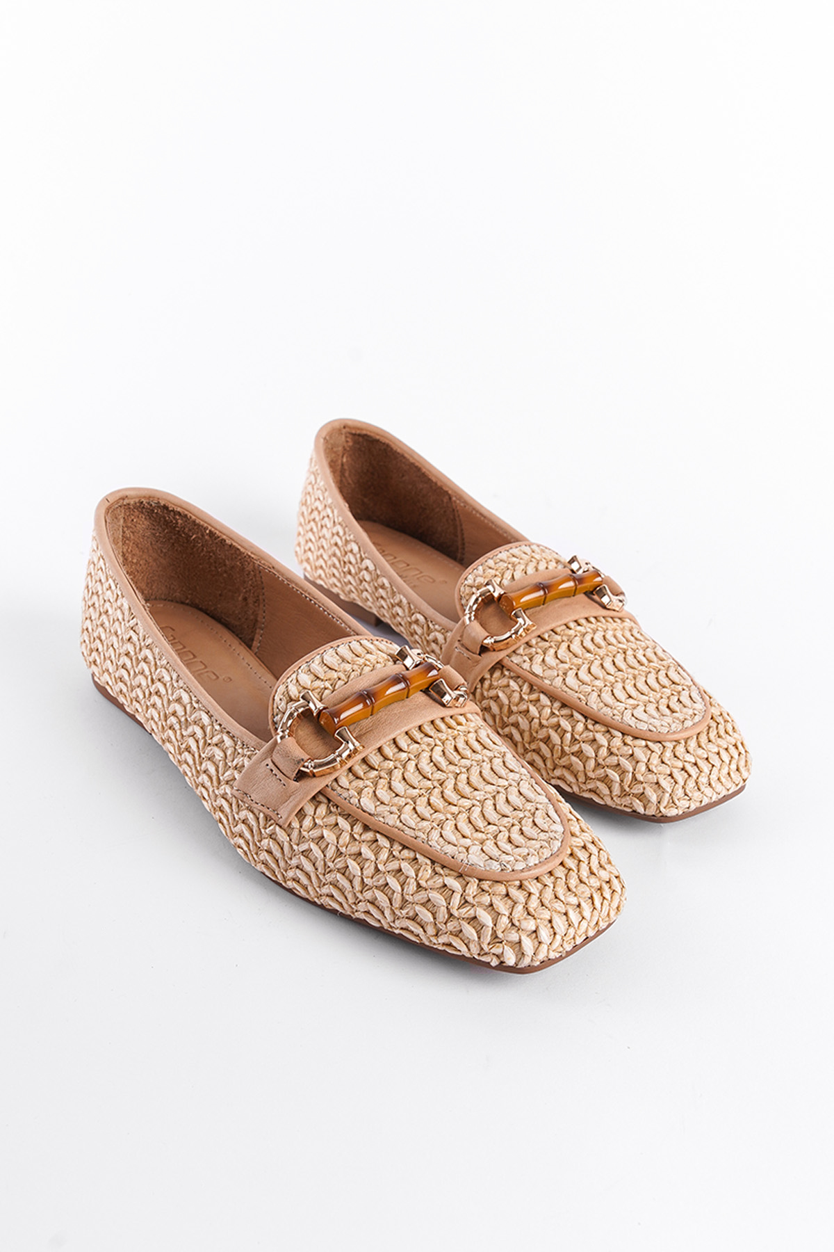 Capone Straw Buckle Genuine Leather Women Nude Loafer Women Nude Shoes