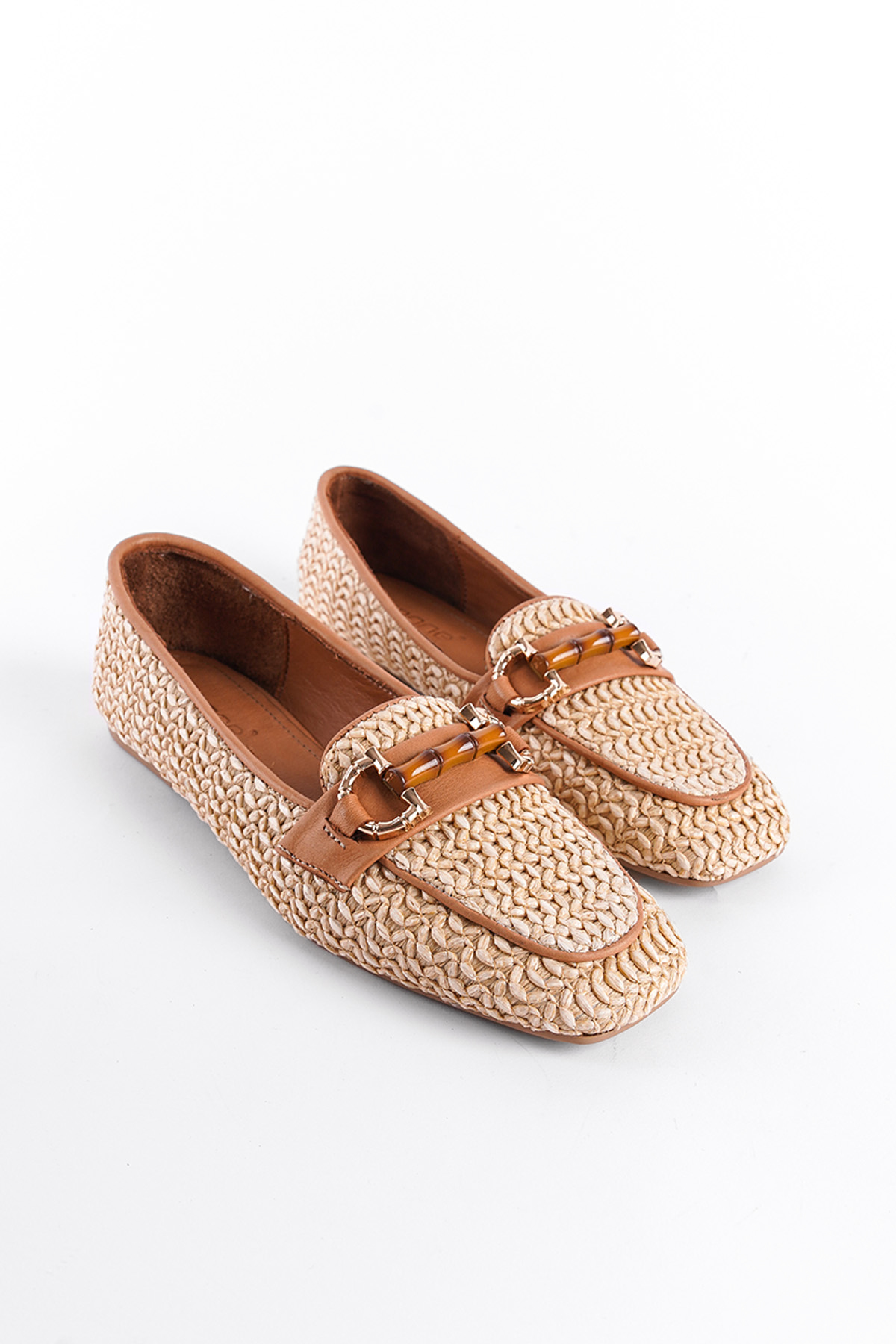 Capone Straw Buckle Genuine Leather Women Tan Loafer Women Tan Shoes