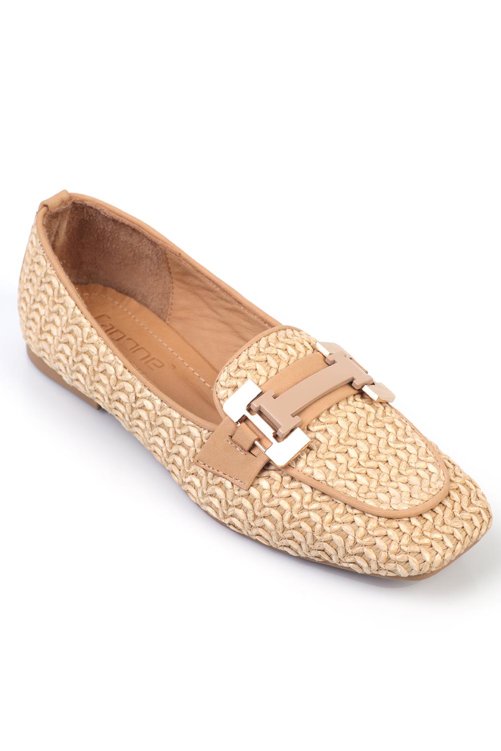 Capone Straw Buckle Genuine Leather Women Nude Loafer Women Nude Shoes