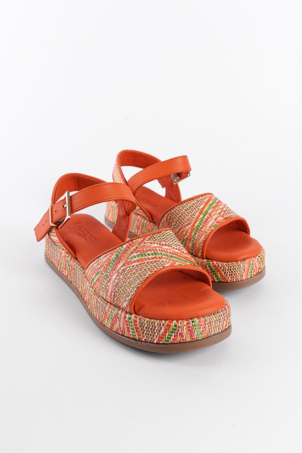 Capone Straw Genuine Leather Ankle Strap Women Orange Sandals