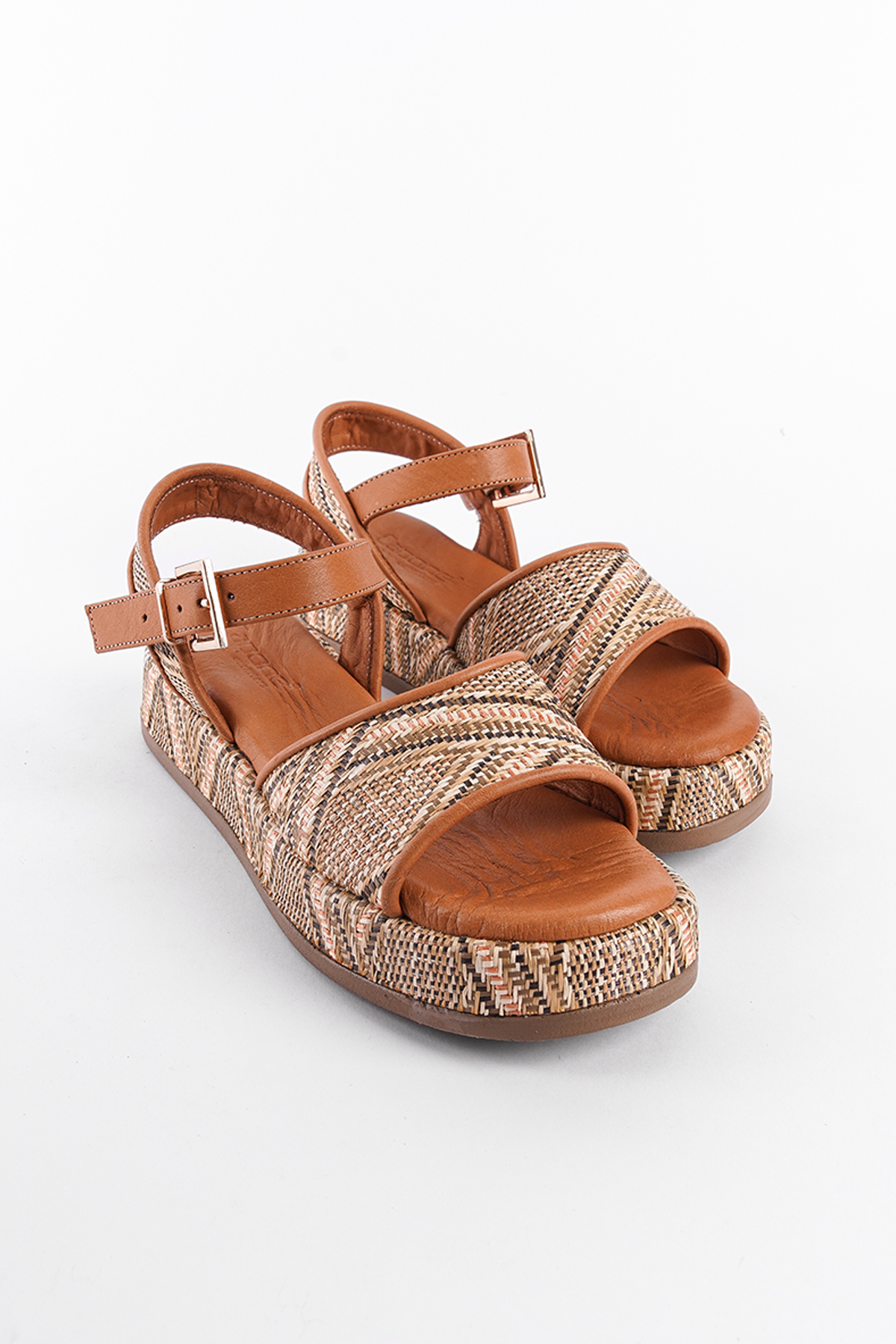 Capone Straw Genuine Leather Ankle Strap Women Tan Sandals