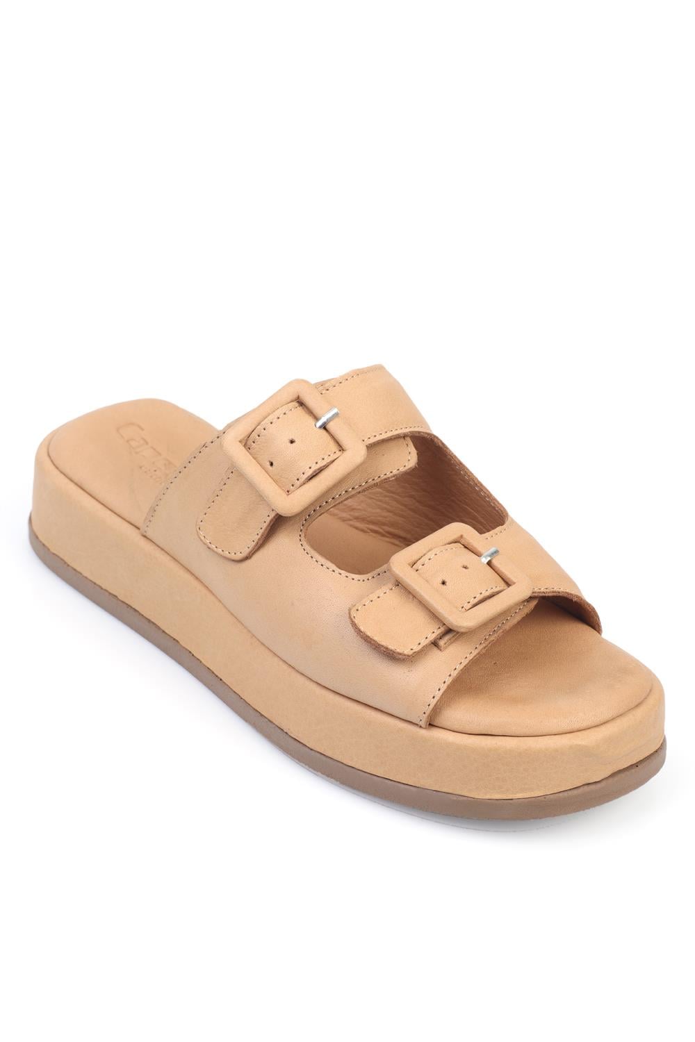 Capone Straw Genuine Leather Buckle Women Nude Sandals