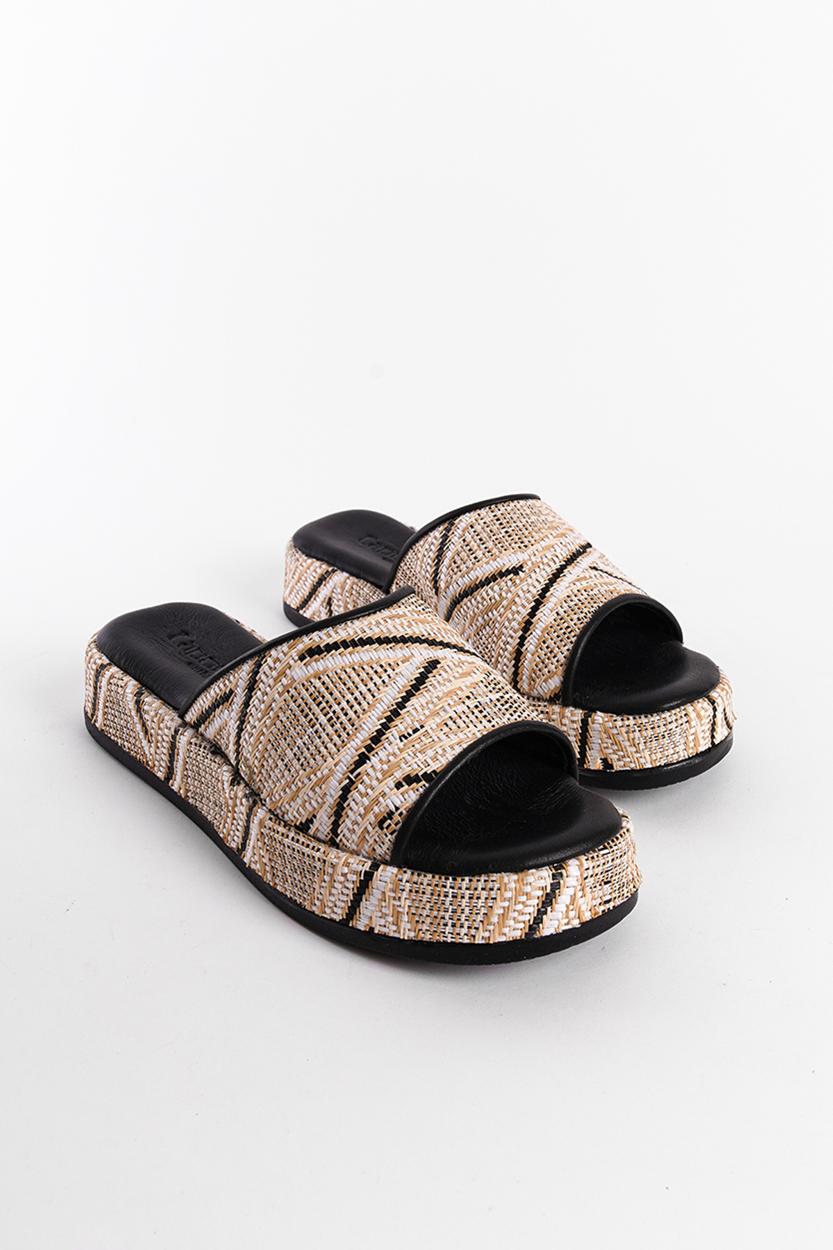 Capone Straw Genuine Leather Single Strap Women Black Sandals