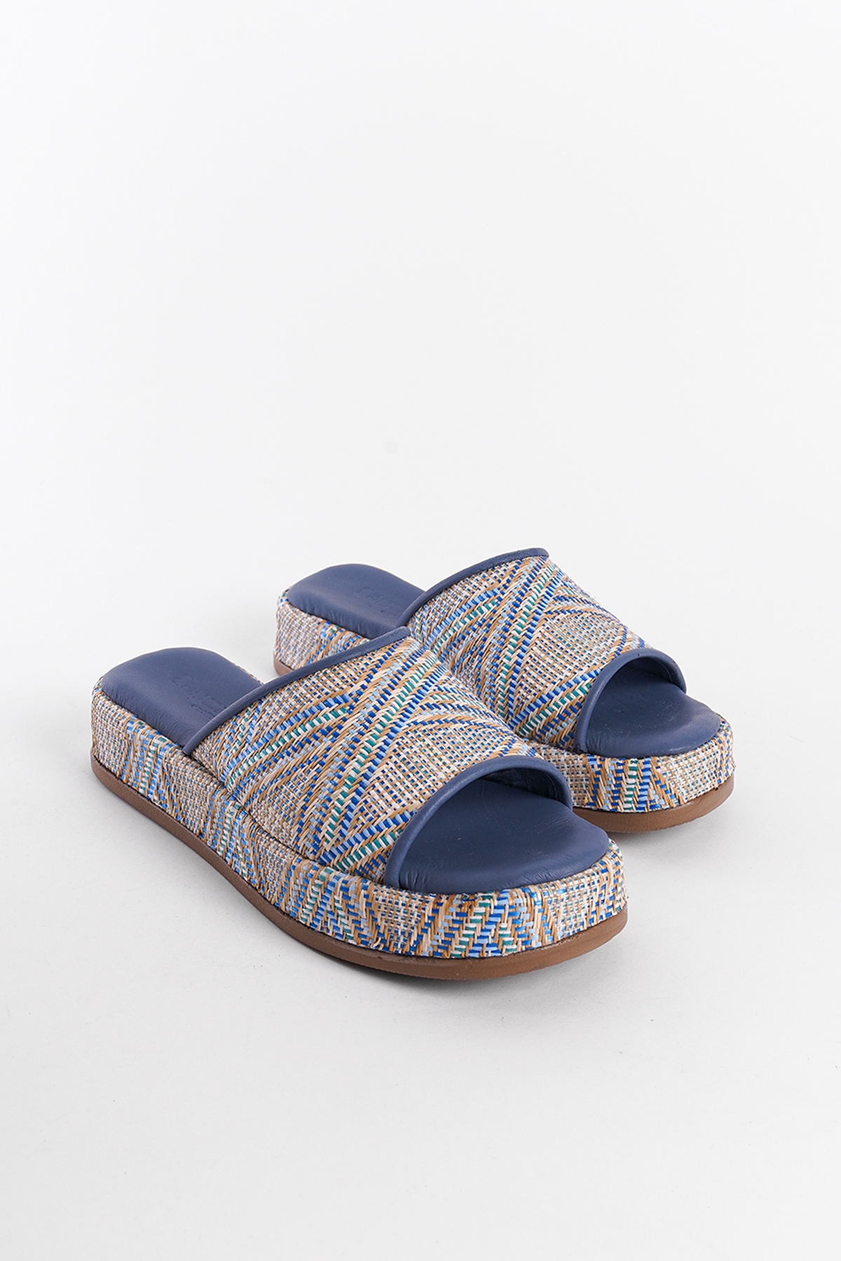 Capone Straw Genuine Leather Single Strap Women Blue Sandals
