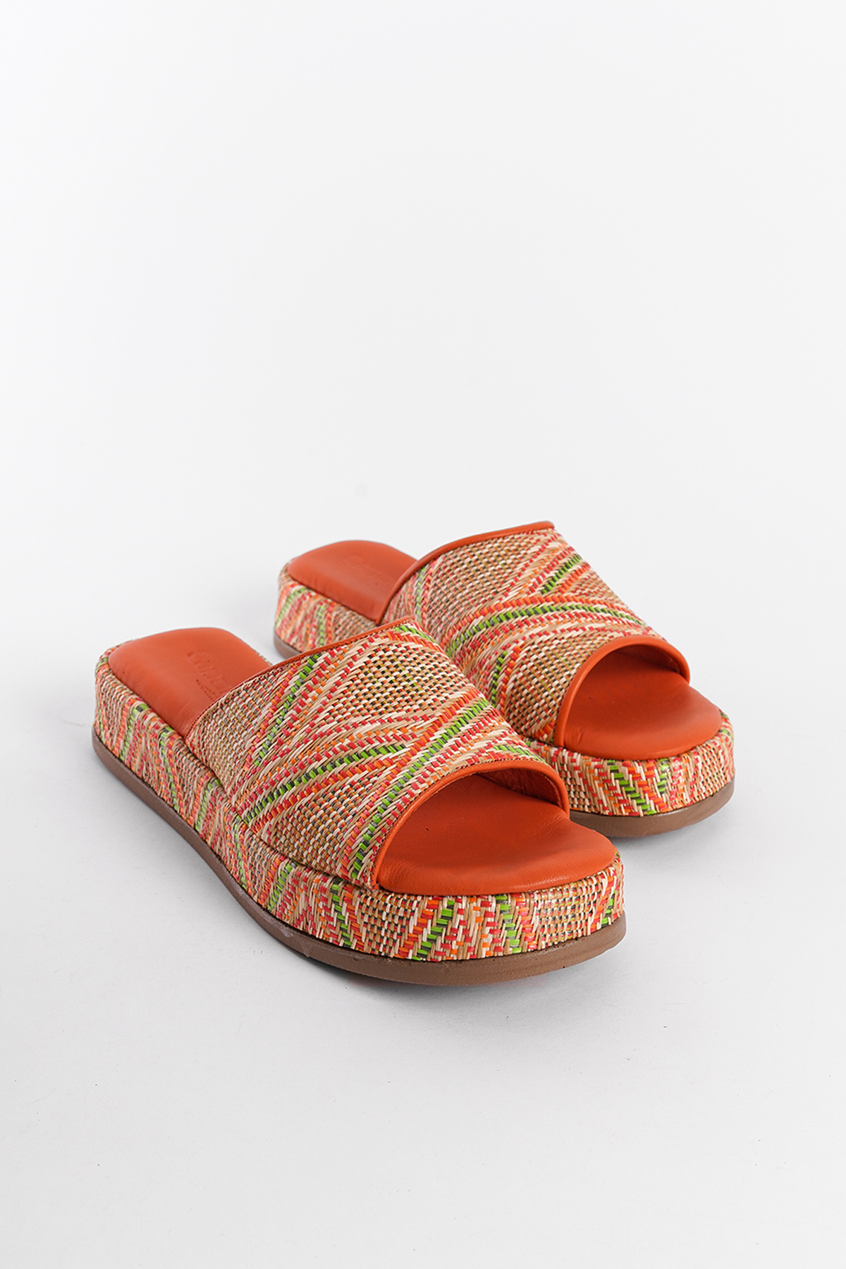 Capone Straw Genuine Leather Single Strap Women Orange Sandals