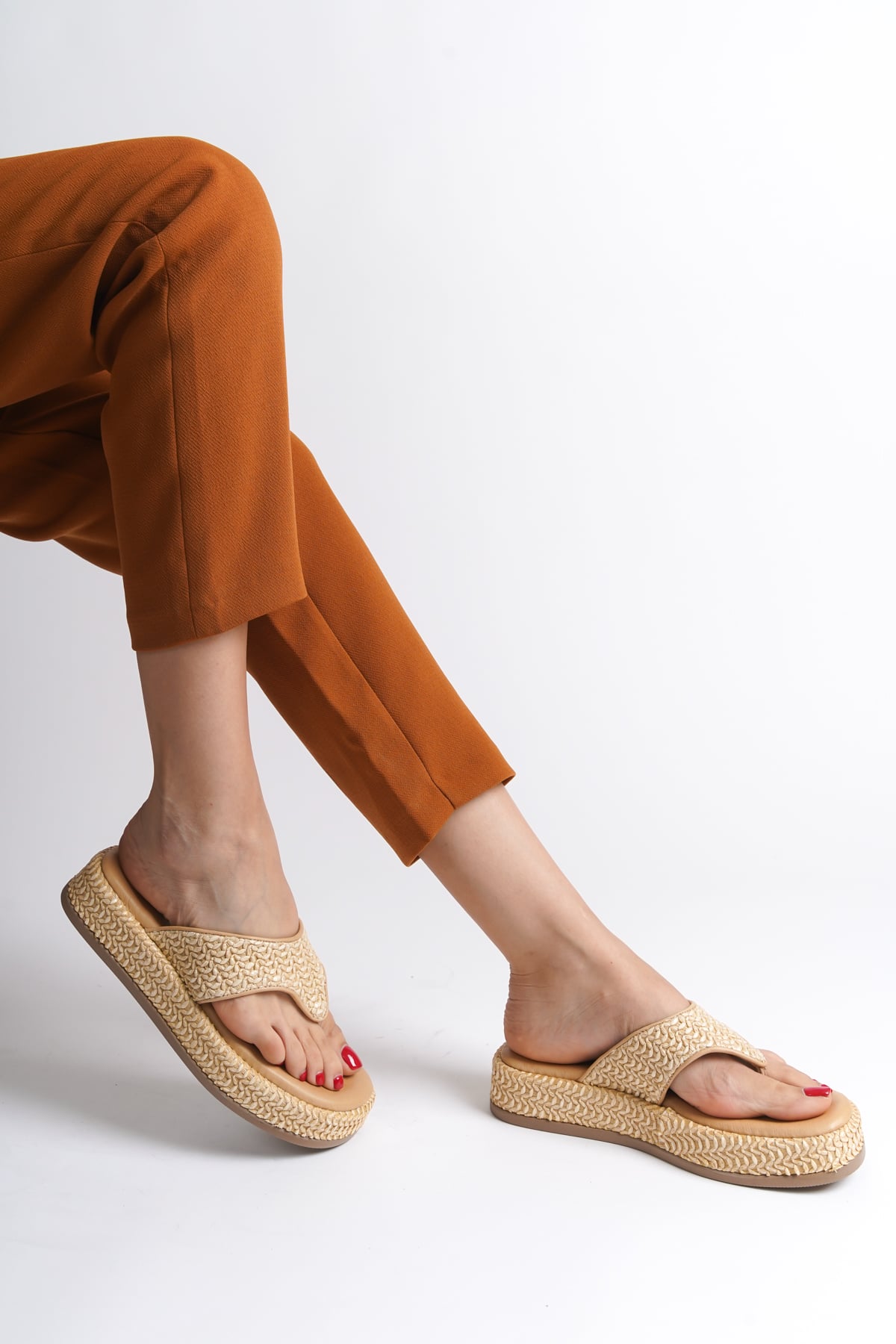 Capone Straw Genuine Leather Women Nude Thong Sandals