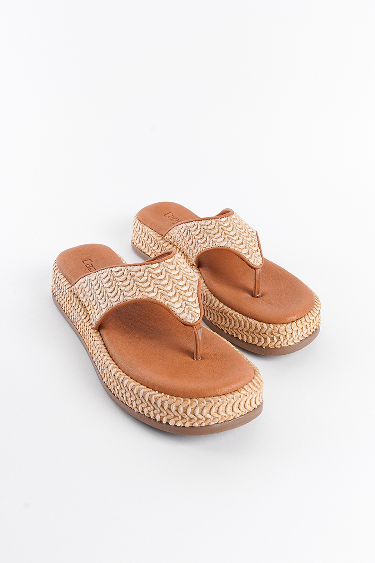 Capone Straw Genuine Leather Women Tan Thong Sandals
