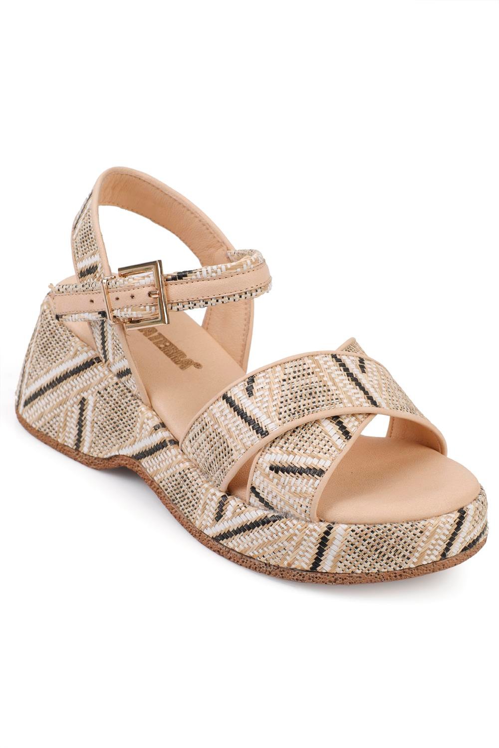 Capone Straw Sole Genuine Leather Cross Strap Comfort Women Nude Sandals