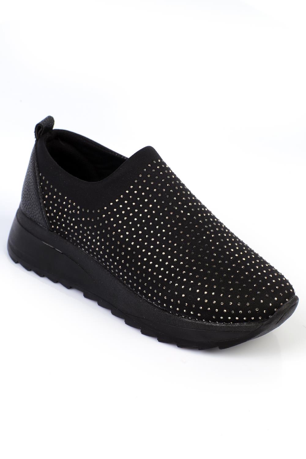 Capone Stretch Stone-Studded Women Black Sports Shoes